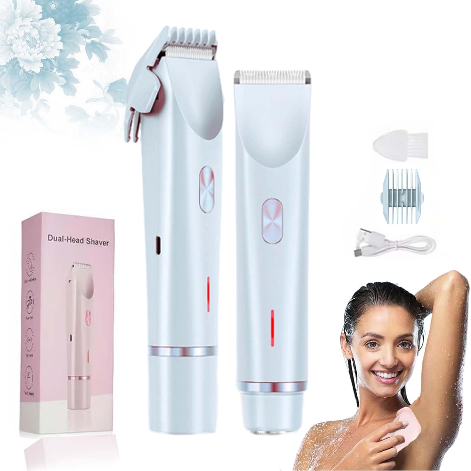 2025 New 2-in-1 Electric Lady Shaver for Women - Dual Head Rechargeable Waterproof Bikini & Body Hair Trimmer - Purple | Painless Hair Removal for Legs, Underarms & Pubic Area | Perfect for Travel & Home Use