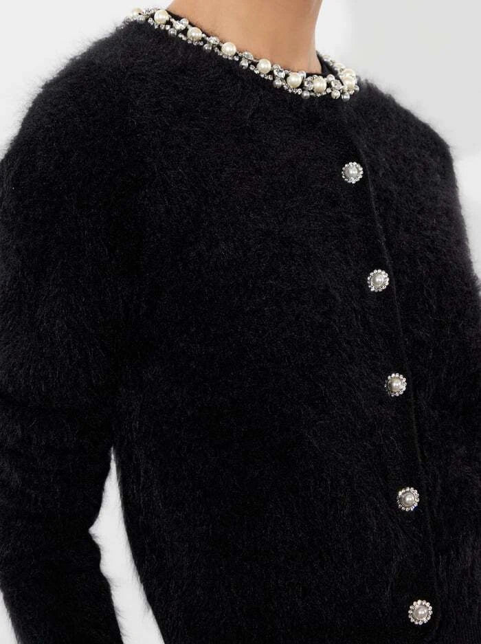 Stylish Dollie Embellished Cardigan for Women - Elegant Black Knit Sweater | Perfect for Office Wear, Date Nights & Casual Outfits