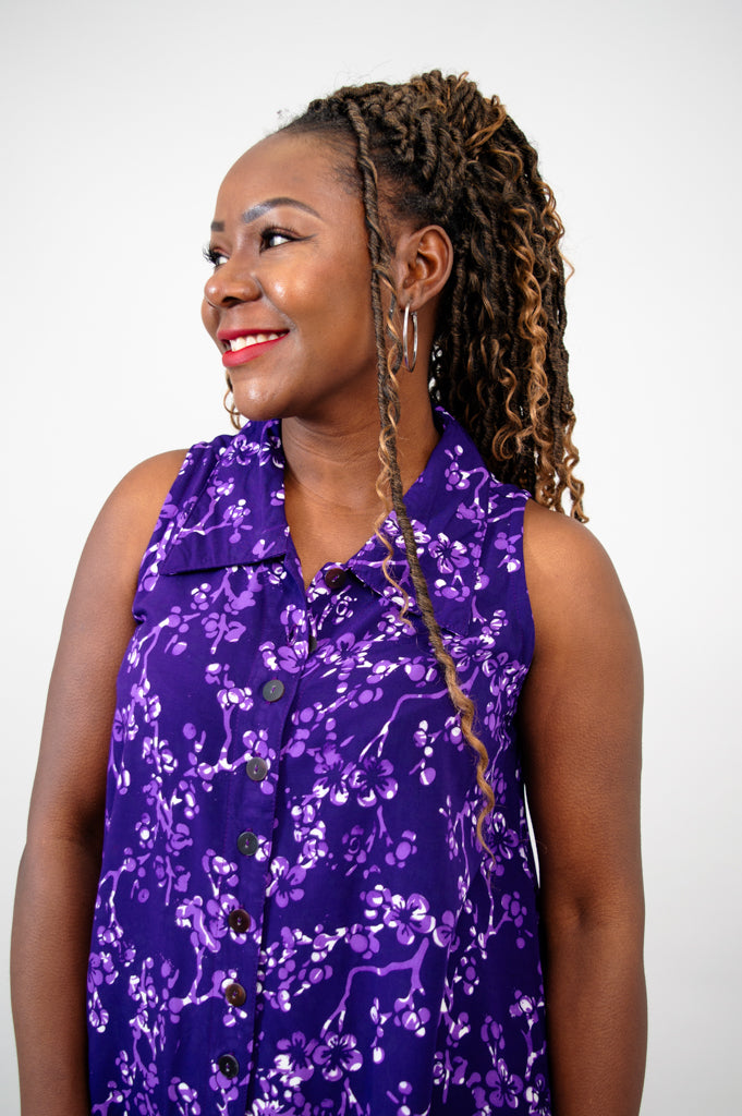 Cissy Tank Top - Floral Frangi Lilac Print Women's Blouse for Casual Wear & Summer Outfits