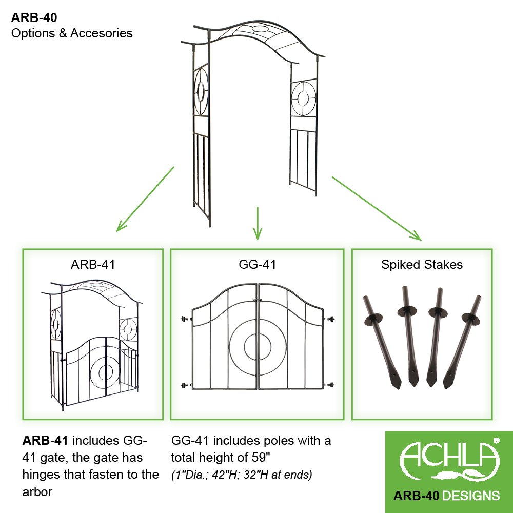 Achla Designs ARB-40 Tuscany Wrought Iron Garden Trellis Arch Arbor in Graphite - Elegant Outdoor Decor for Climbing Plants, Vine Support, and Wedding Backdrops