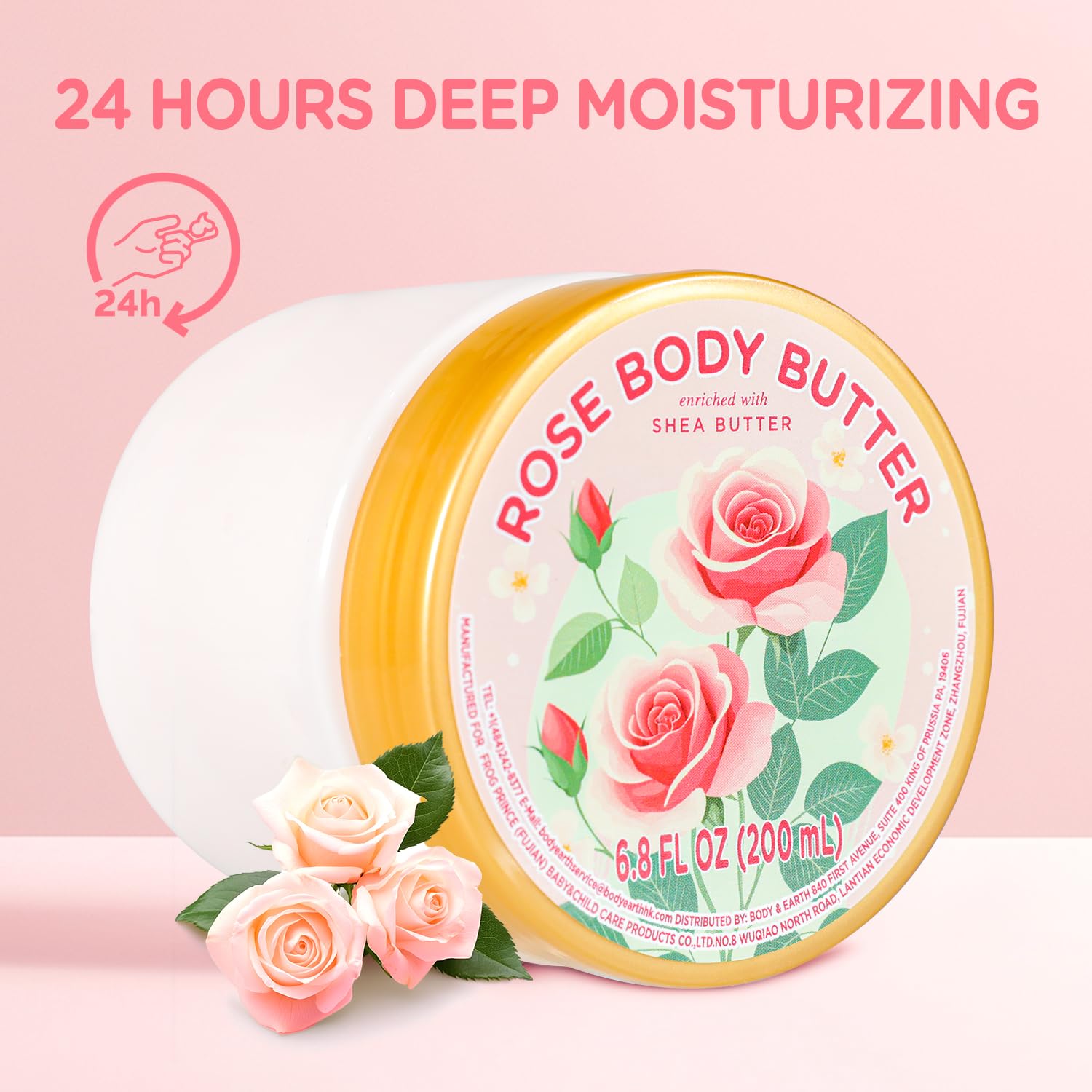 Natural Rose Body Butter for Men & Women - Hydrating Shea Butter Cream with Rose Scent for Dry Skin (6.8 fl oz) | Perfect for Daily Moisturizing & Gift Giving