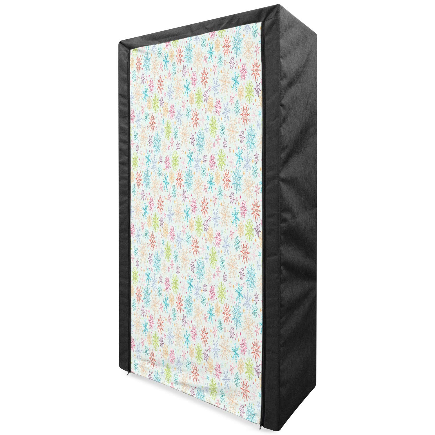 Ambesonne Winter Portable Fabric Wardrobe with Colorful Doodle Snowflakes Pattern - 33.5