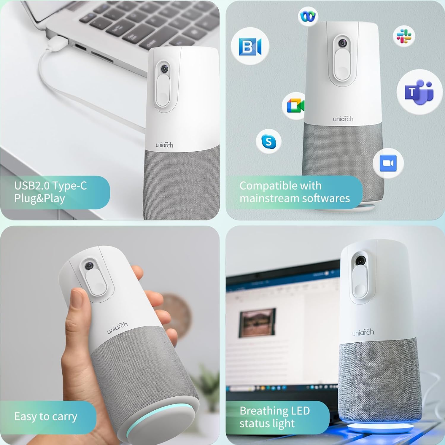 1080p Conference Webcam with Built-in Speaker & Microphone - 90° Wide Angle Video Meeting Camera for Conference Rooms - 16ft Voice Pickup, Privacy Cover - Ideal for Zoom/Teams Meetings, Remote Work & Online Classes