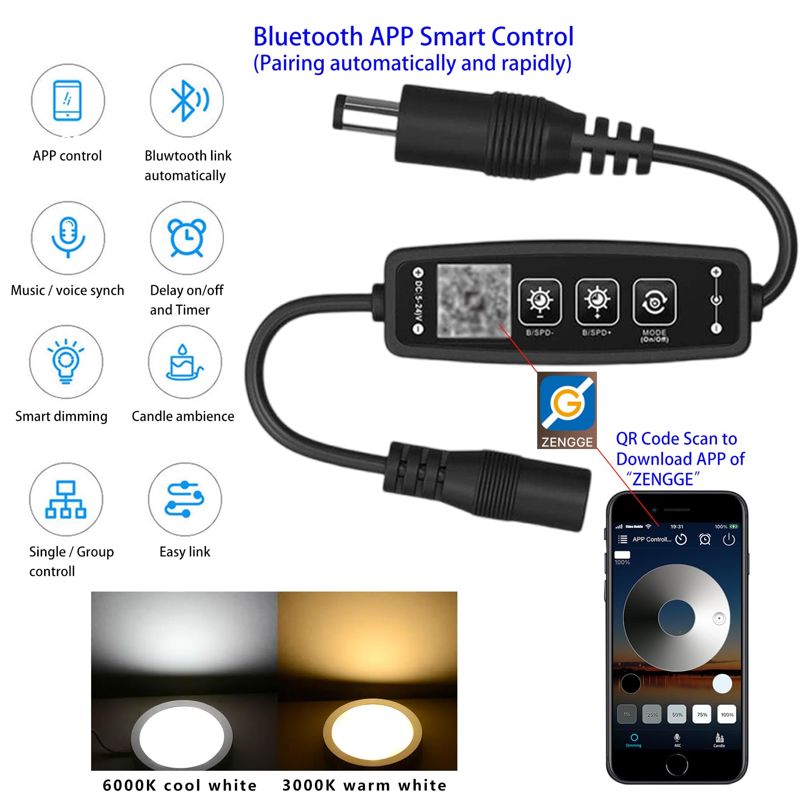 Smart Puck Lights with Bluetooth APP Control - Dimmable Under Cabinet Lighting, 12V DC Adaptor, Warm White (4 Pack) - Perfect for Kitchen, Closet, and Display Case Illumination