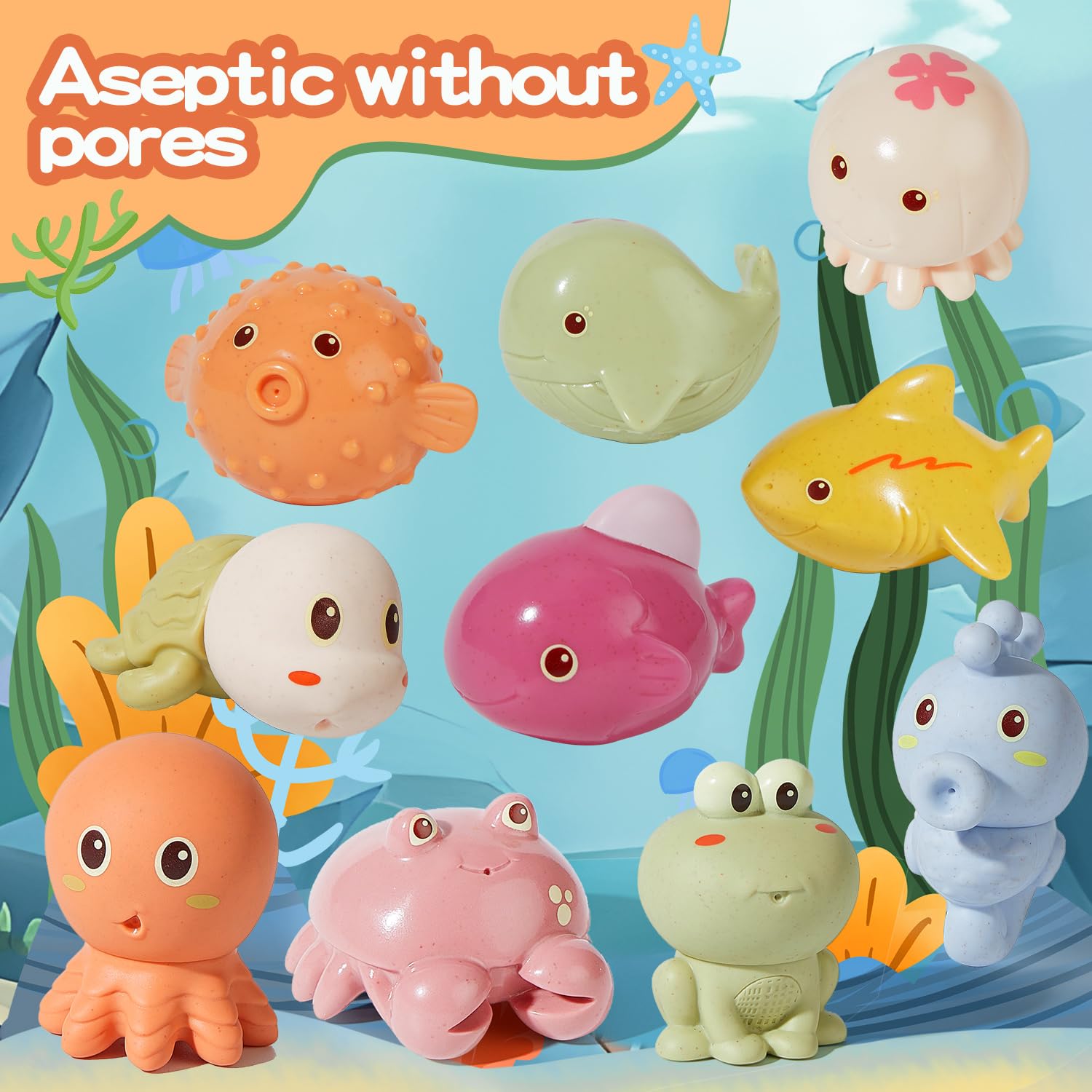AMCHSURI 10PCS Baby Bath Toys - Mold Free Ocean Animals for Toddlers 1-4 Years, Perfect for Bathtub & Water Play