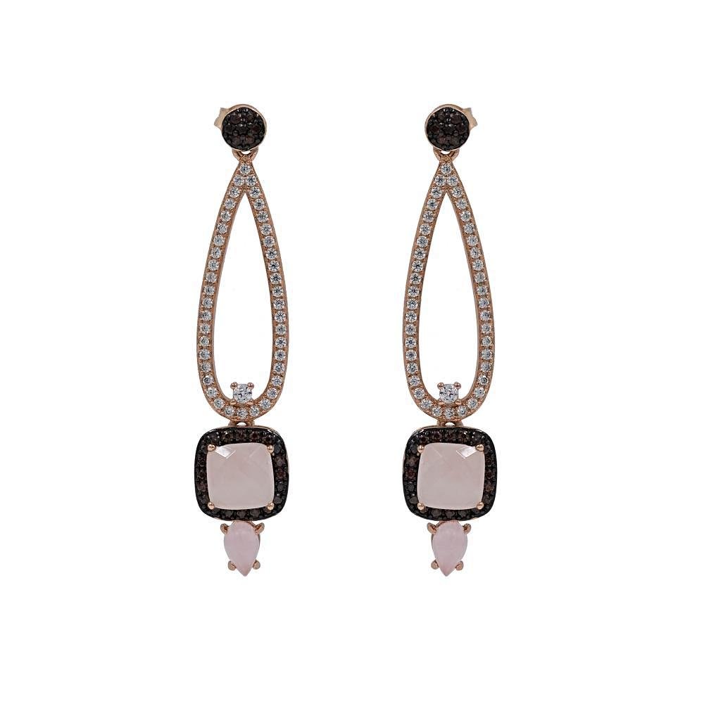 925 Sterling Silver Rose Gold Plated Rose Quartz Earrings for Women – Elegant Dangle Hoop Earrings for Valentine's Day, Anniversary & Special Occasions