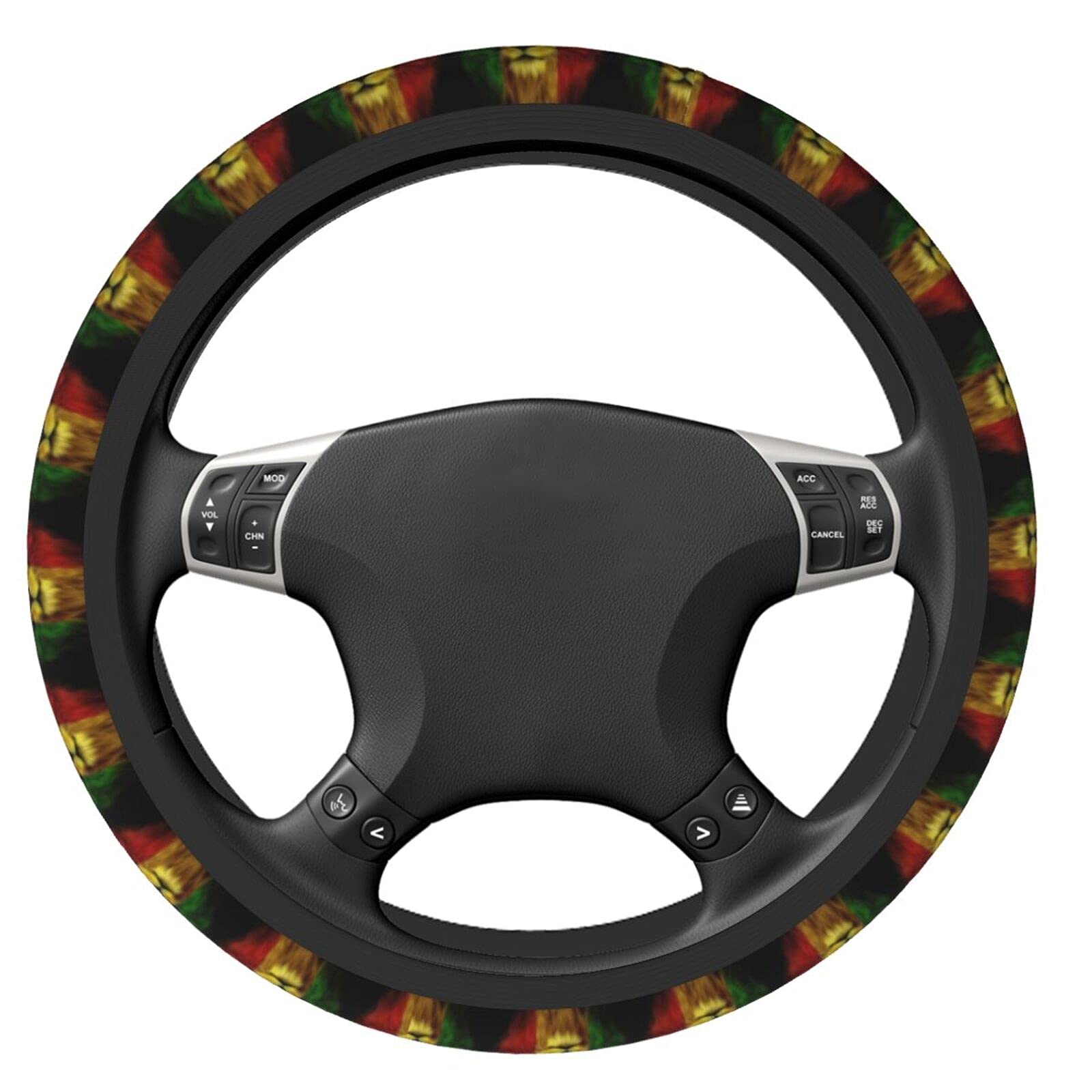 Jamaican Rasta Reggae Judah Lion Steering Wheel Cover - Anti-Slip Breathable Universal Fit (15 Inch) for Pickup Trucks, SUVs & Cars | Perfect for Road Trips & Daily Commutes