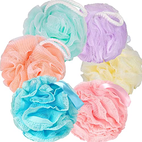 XACA 6-Pack Exfoliating Bath Loofah Sponges - Soft Shower Puff for Gentle Skin Cleansing & Body Scrub | Perfect for Daily Shower, Spa, and Exfoliation Routine
