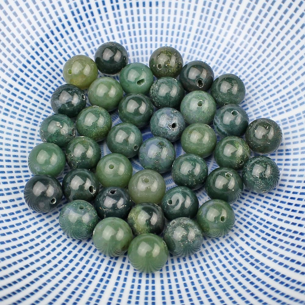 Natural Moss Agate Round Beads 10mm - Healing Crystal Energy Stones for Jewelry Making, DIY Bracelets & Necklaces - Spiritual Balance & Positive Energy for Meditation & Yoga