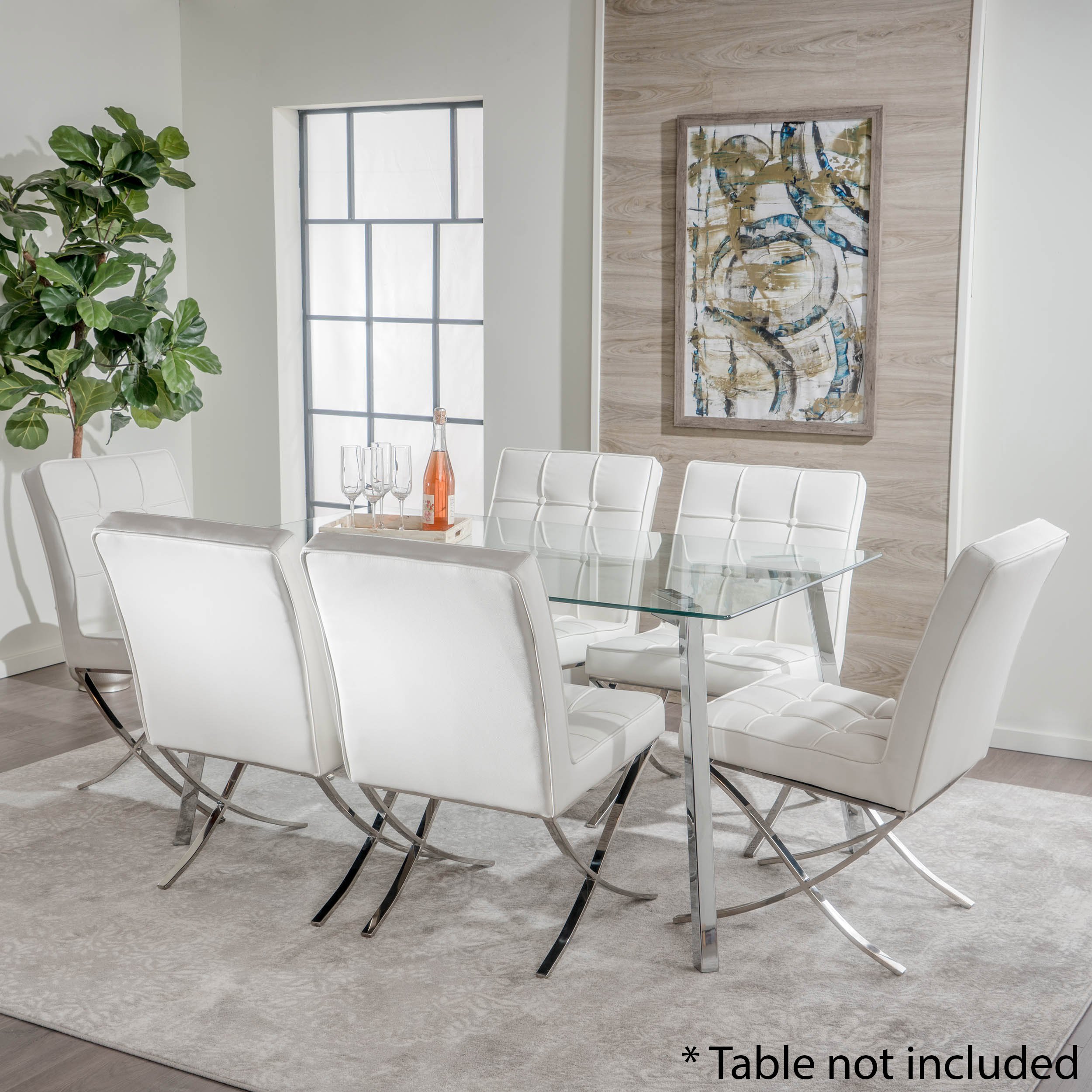 Premium Modern White Leather Dining Chairs Set of 2 - Genuine Corrected Grain Upholstery - Elegant Kitchen & Dining Room Furniture for Home & Restaurant Use