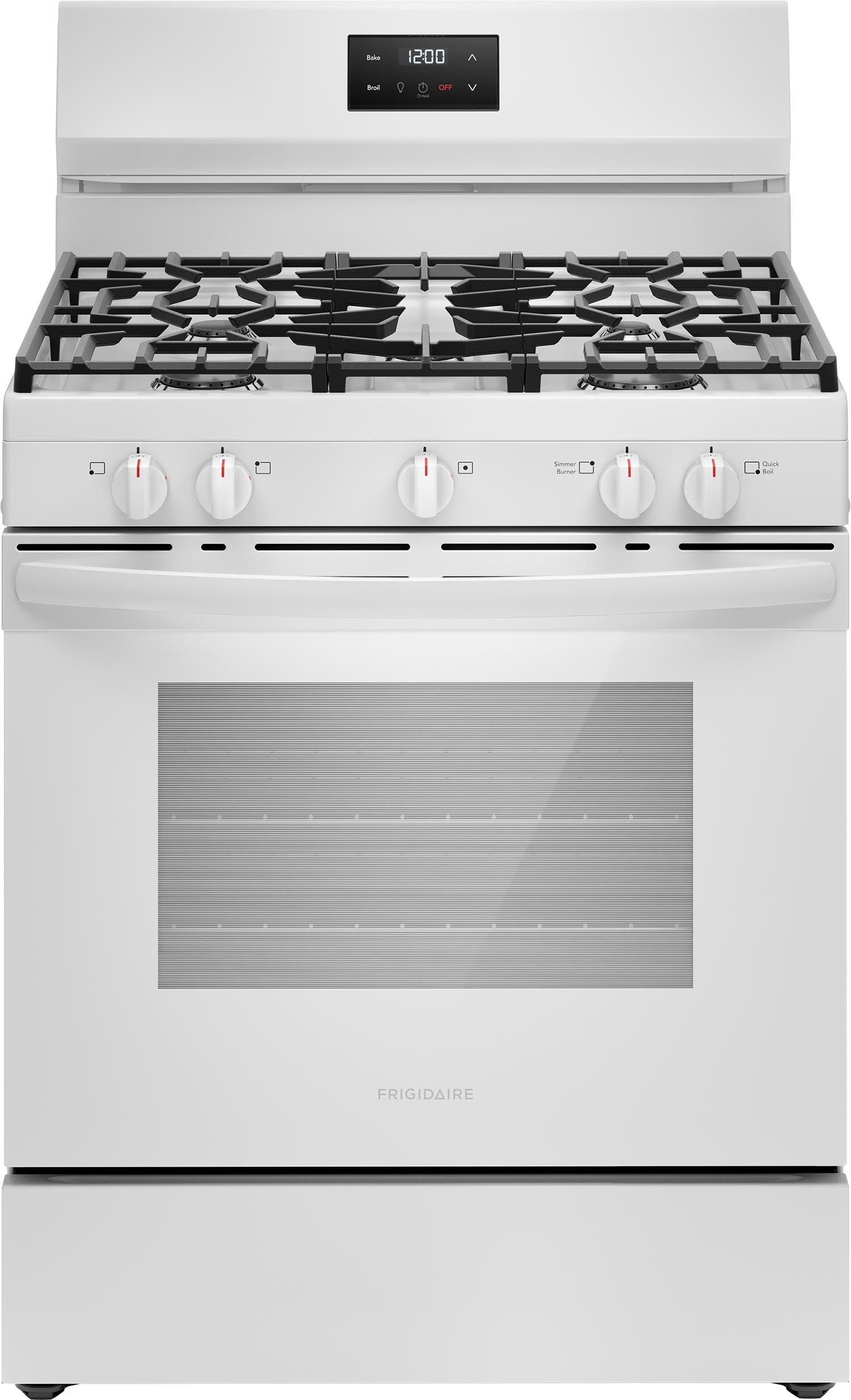 Frigidaire FCRG3052BW 30-Inch White Gas Range - 5.1 Cu. Ft Capacity, 4 Sealed Burners, Continuous Grates - Perfect for Family Kitchens & Home Chefs