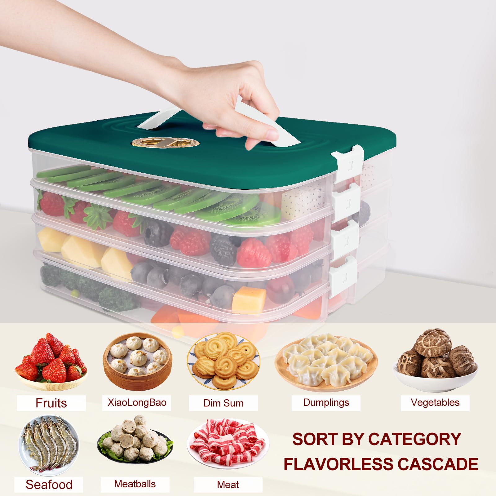 Liatinbo 4-Layer Stackable Cookie Carrier with Lid & Handle - Portable Dessert Container for Cookies, Dumplings, Cupcakes & Pastries - Food Storage & Transport Solution (Blue) - Perfect for Parties, Picnics & Baking Events