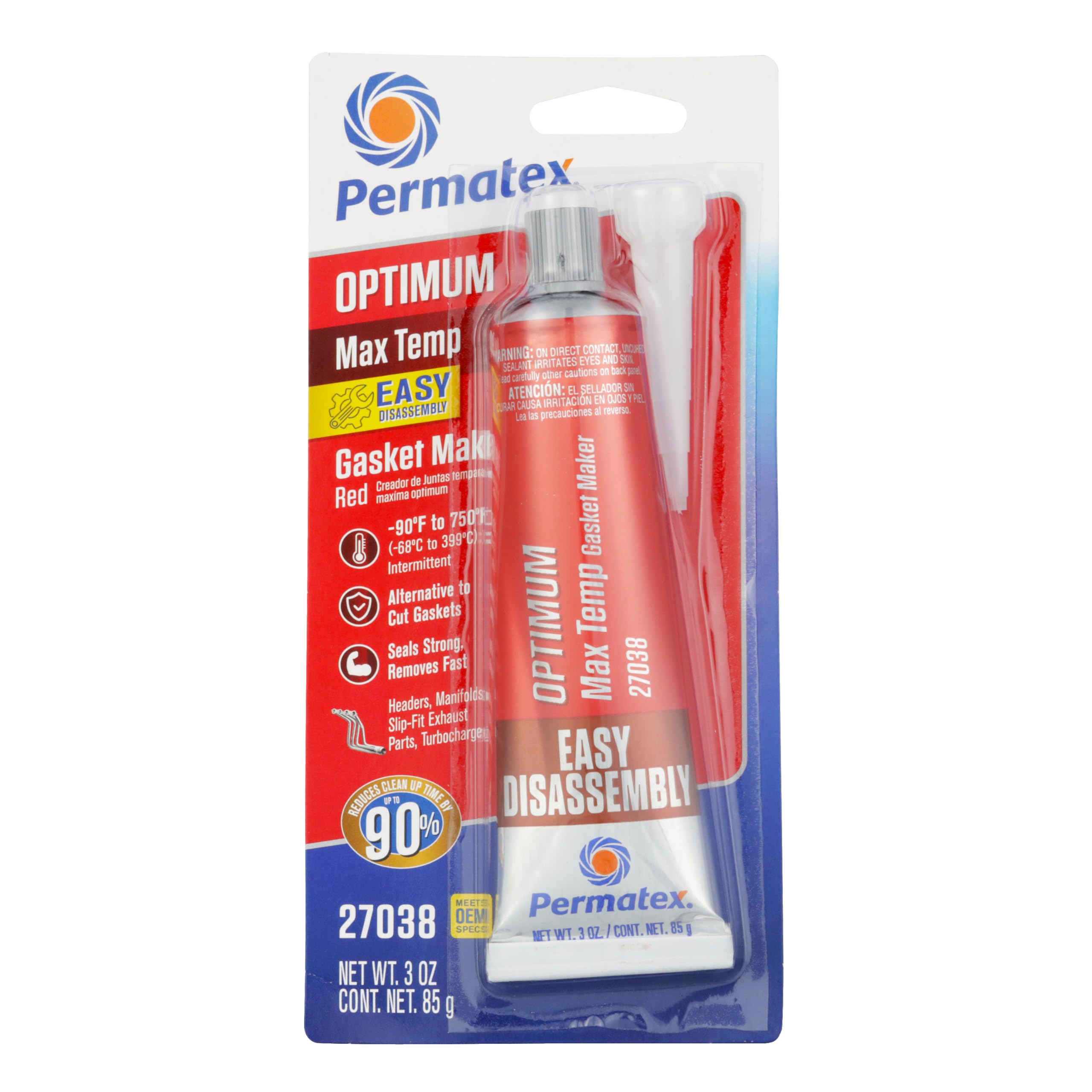 Permatex 27038 Optimum Red High Temperature Gasket Maker, 3 oz Tube - High Performance Silicone Sealant for Automotive Engines, Exhaust Systems & Industrial Equipment