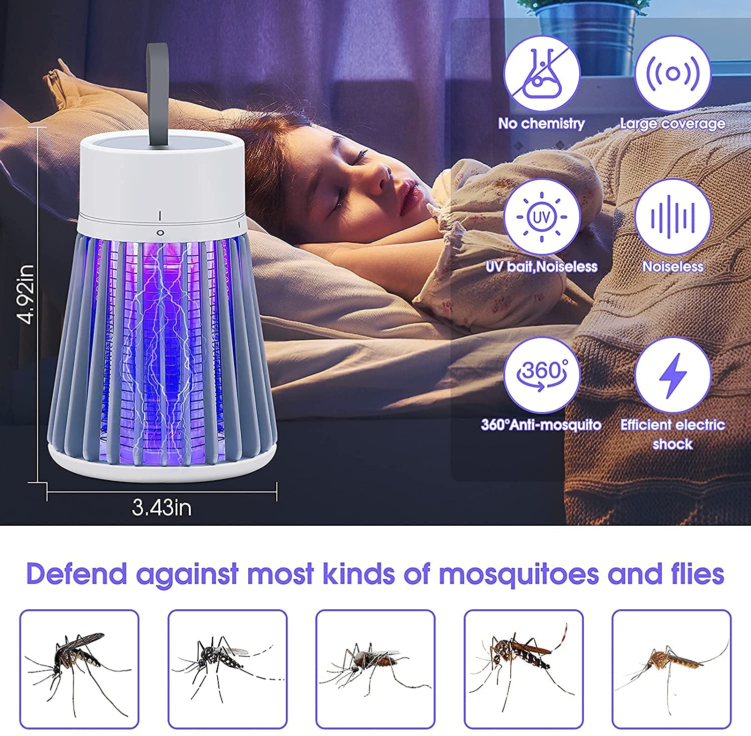 Eco-Friendly LED Mosquito Killer Lamp - USB Powered Electronic Insect Trap for Home & Outdoor Use | Indoor Bedroom, Patio, Camping Mosquito Repellent Device