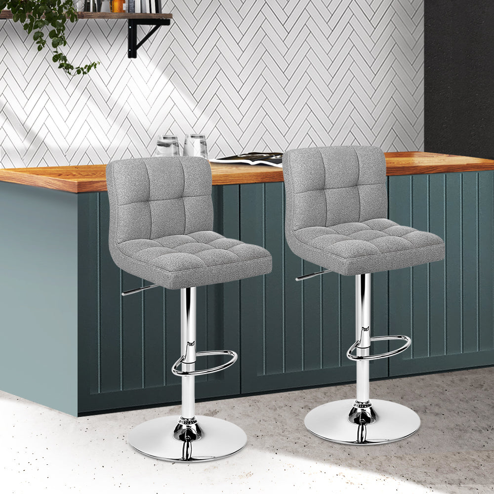 2 Pack Adjustable Height Leather Bar Stools with Gas Lift - Grey - Perfect for Kitchen Island, Home Bar, and Dining Room
