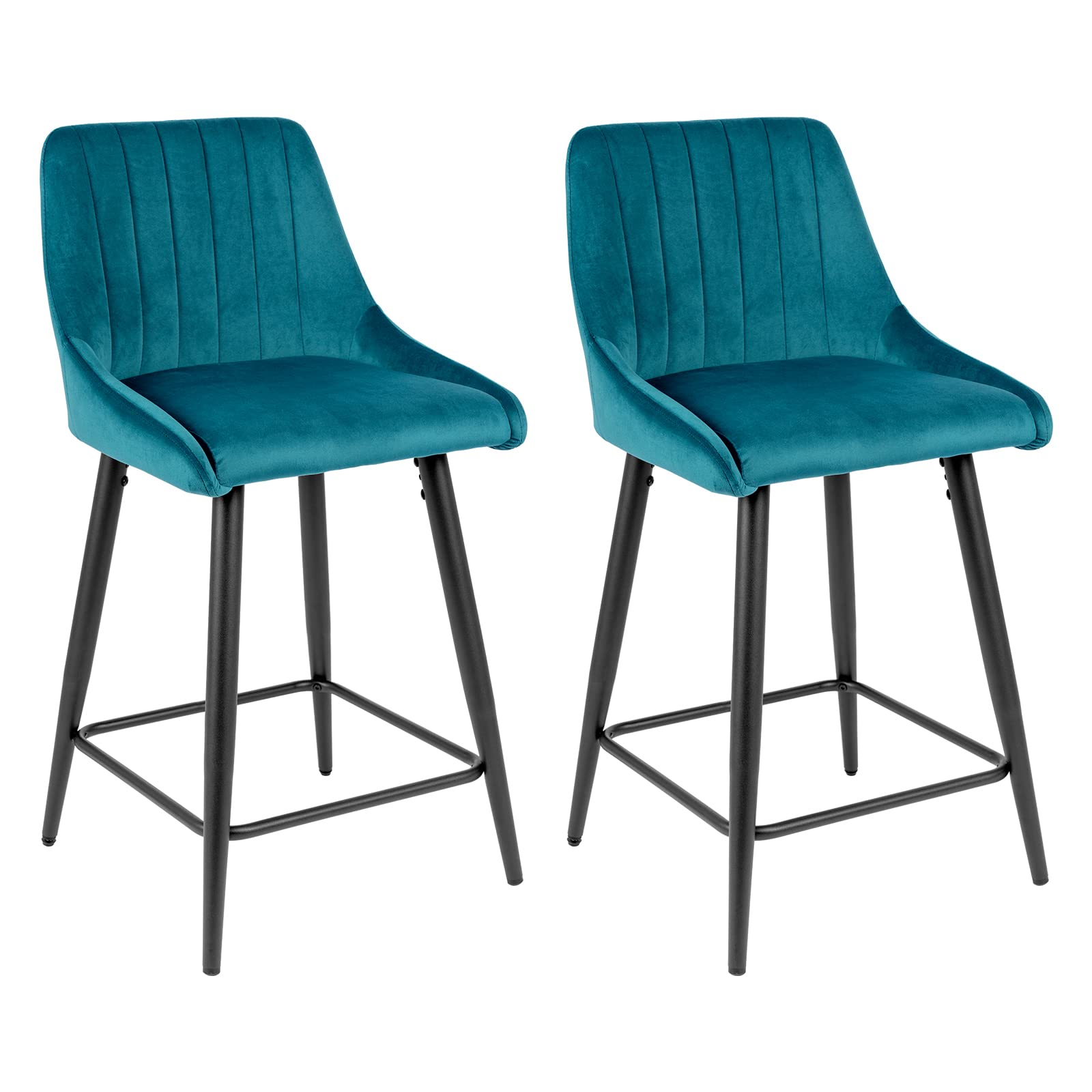 DUHOME 2-Pack Velvet Counter Height Bar Stools with Backrest & Footrest - Upholstered Kitchen Stools for Dining, Home Bar - Atrovirens Green - Perfect for Breakfast Nooks, Kitchen Islands & Small Space Entertaining