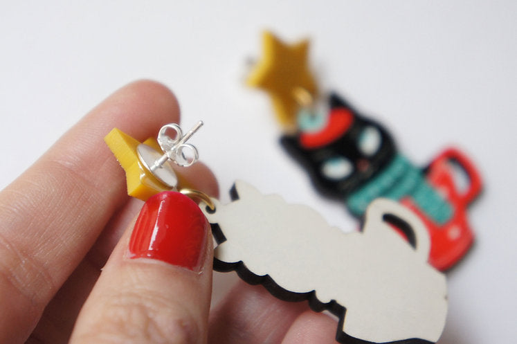 Laliblue Cute Cat Earrings for Women - Dainty Gold Plated Kitty Studs & Hoop Earrings - Perfect Gift for Cat Lovers, Birthday, Anniversary (Ideal for Daily Wear, Parties & Special Occasions)