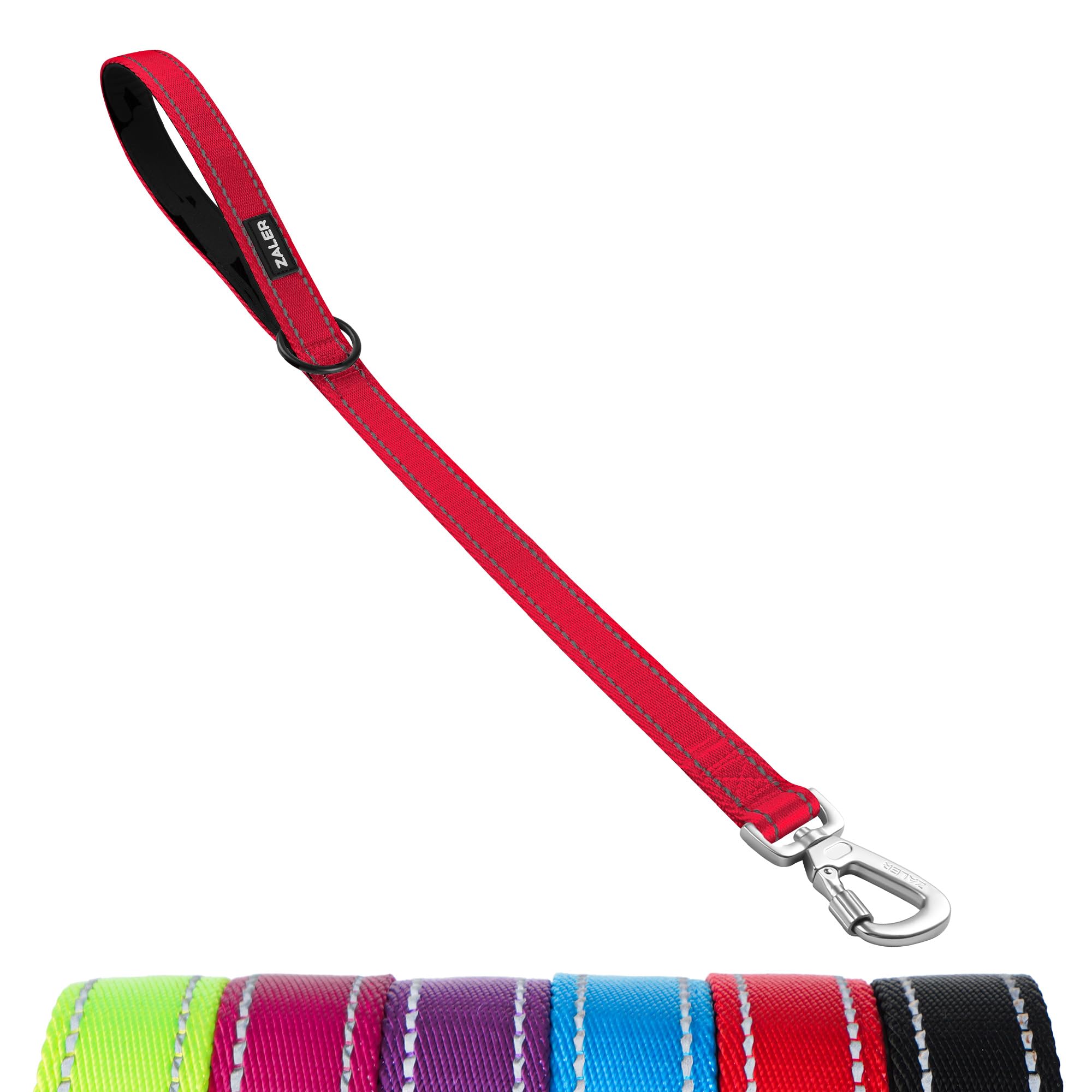 ZALER 2 ft Reflective Nylon Dog Leash with Padded Handle & Carabiner Clip - Heavy Duty 24 Inch Pet Lead for Large & Medium Dogs - Perfect for Walking, Running & Nighttime Safety (Red)