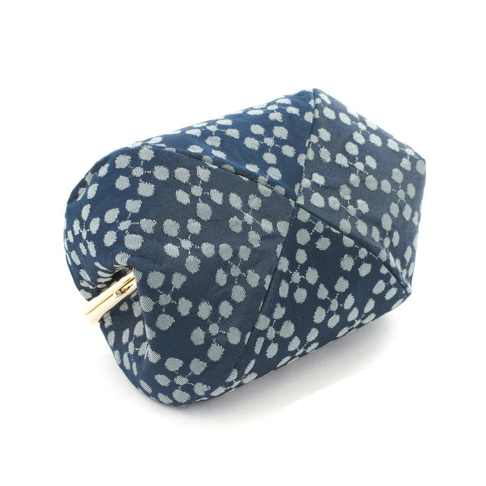 Nishijin Woven Small Pouch - Plum Blossom Navy Blue Japanese Kyoto Handmade Cosmetic Makeup Bag | Gamaguchi Travel Toiletry Organizer, Stationery Pouch & Bag-in-Bag for Women's Essentials | Perfect for Daily Use, Gift Giving & Japanese Culture Lovers