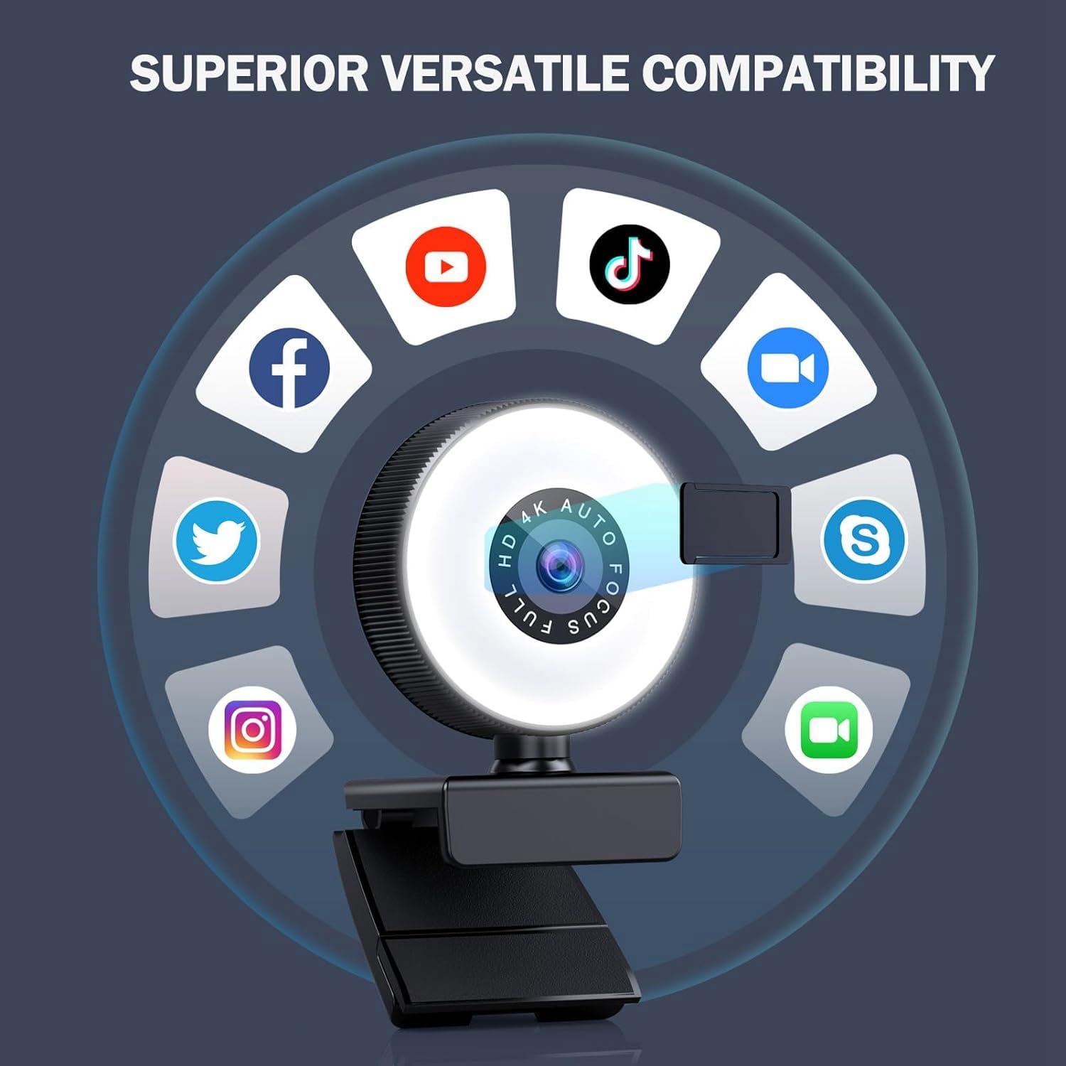 Greethga 1080P HD USB Webcam with Built-in Microphone & Adjustable Ring Light - Perfect for Zoom Meetings, Online Classes, Video Conferencing on Desktop & Laptop