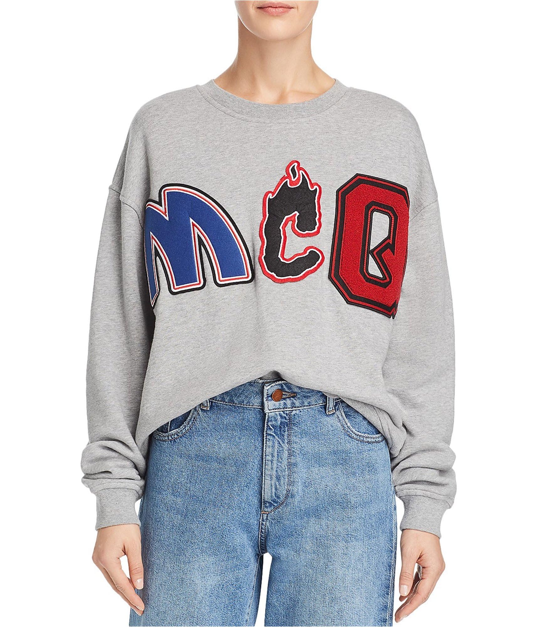 McQ Women's Embellished Sweatshirt - Grey, Small | Stylish Casual Pullover with Rhinestone Details for Everyday Wear & Outings
