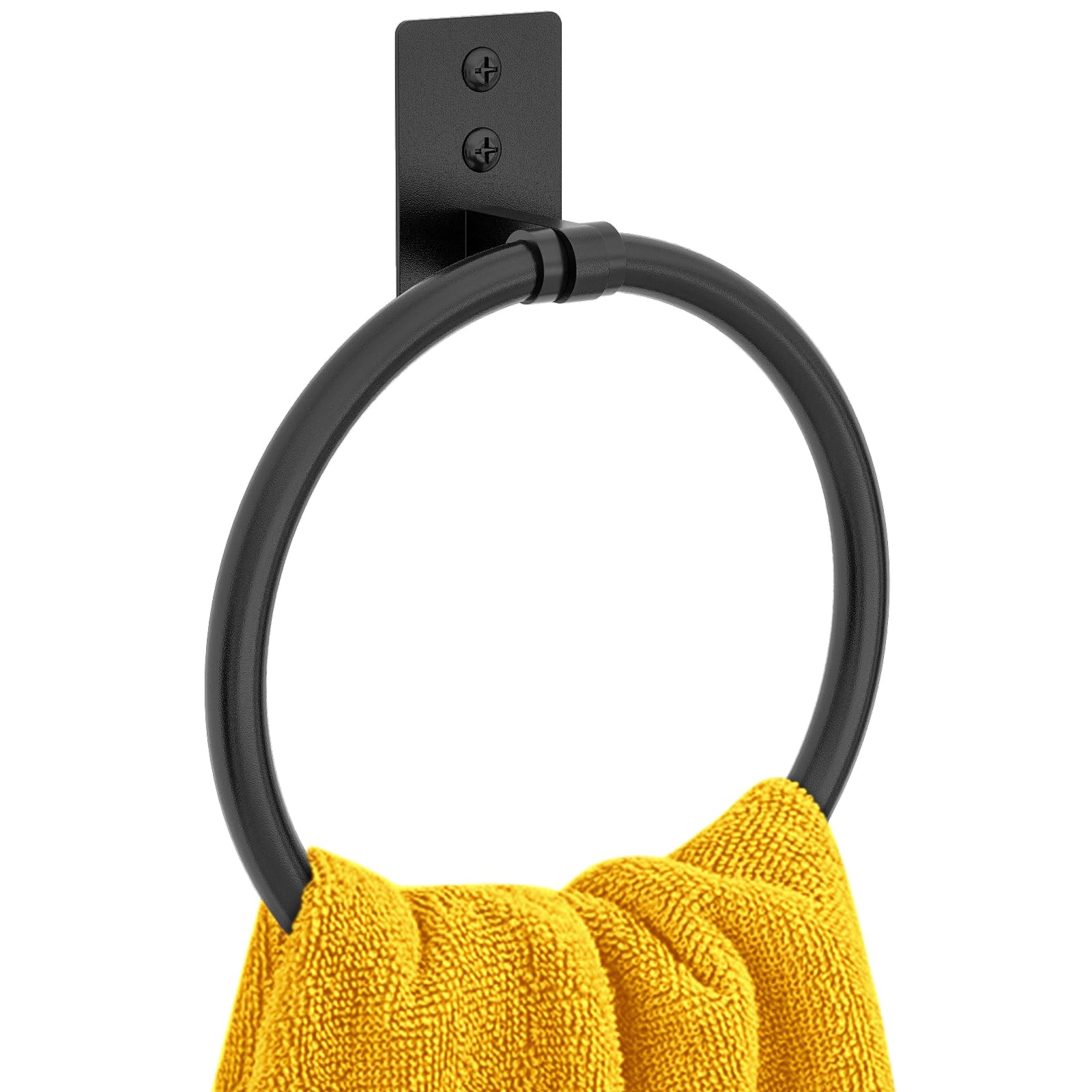 Black Towel Ring - Rustproof Wall Mounted Hand Towel Holder for Bathroom & Kitchen - Round Bathroom Accessory for Hanging Towels - Perfect for Spa, Guest Bath & Laundry Room Organization