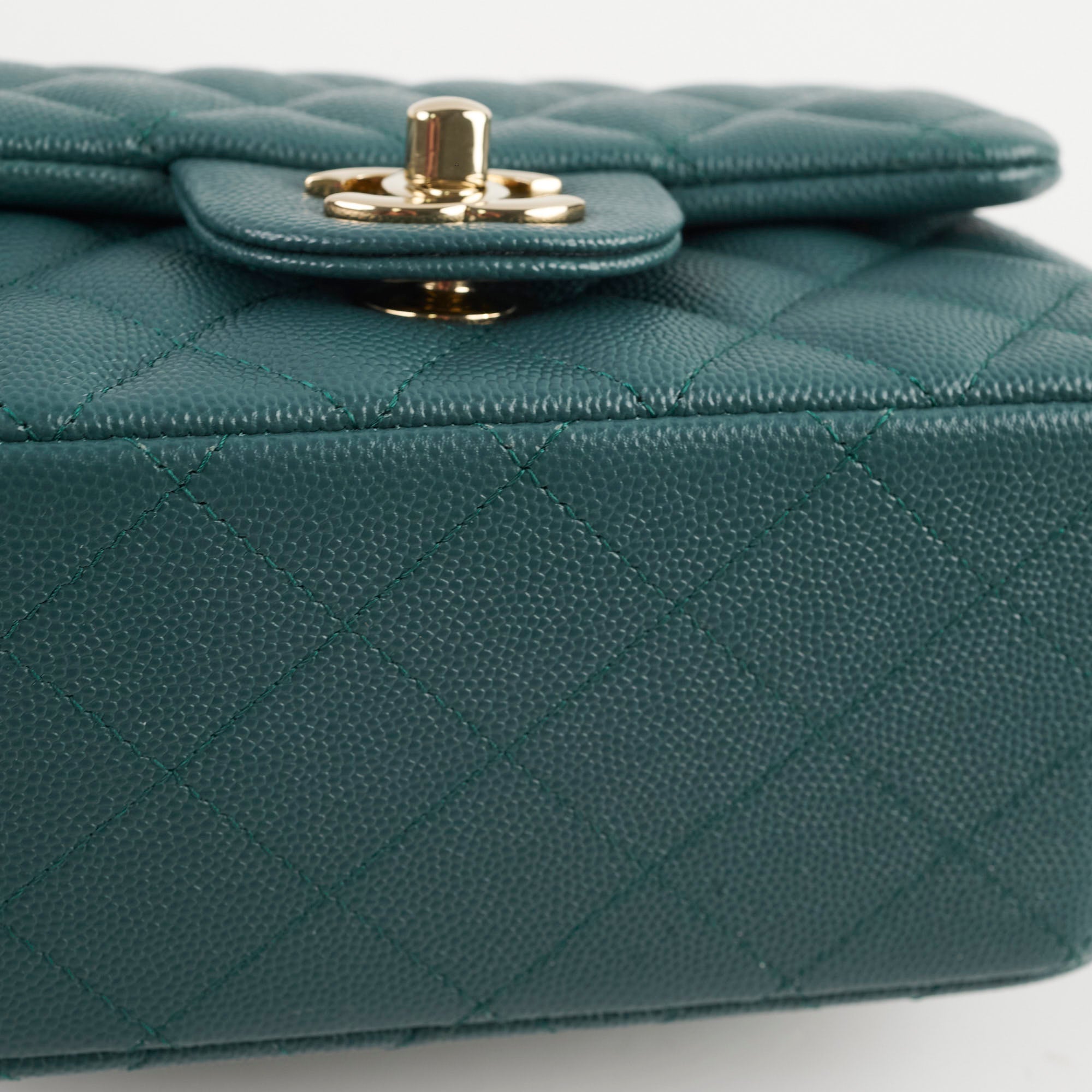 Chanel Caviar Mini Square Flap Bag Turquoise Leather Crossbody Purse for Women - Perfect for Parties, Dating & Special Occasions