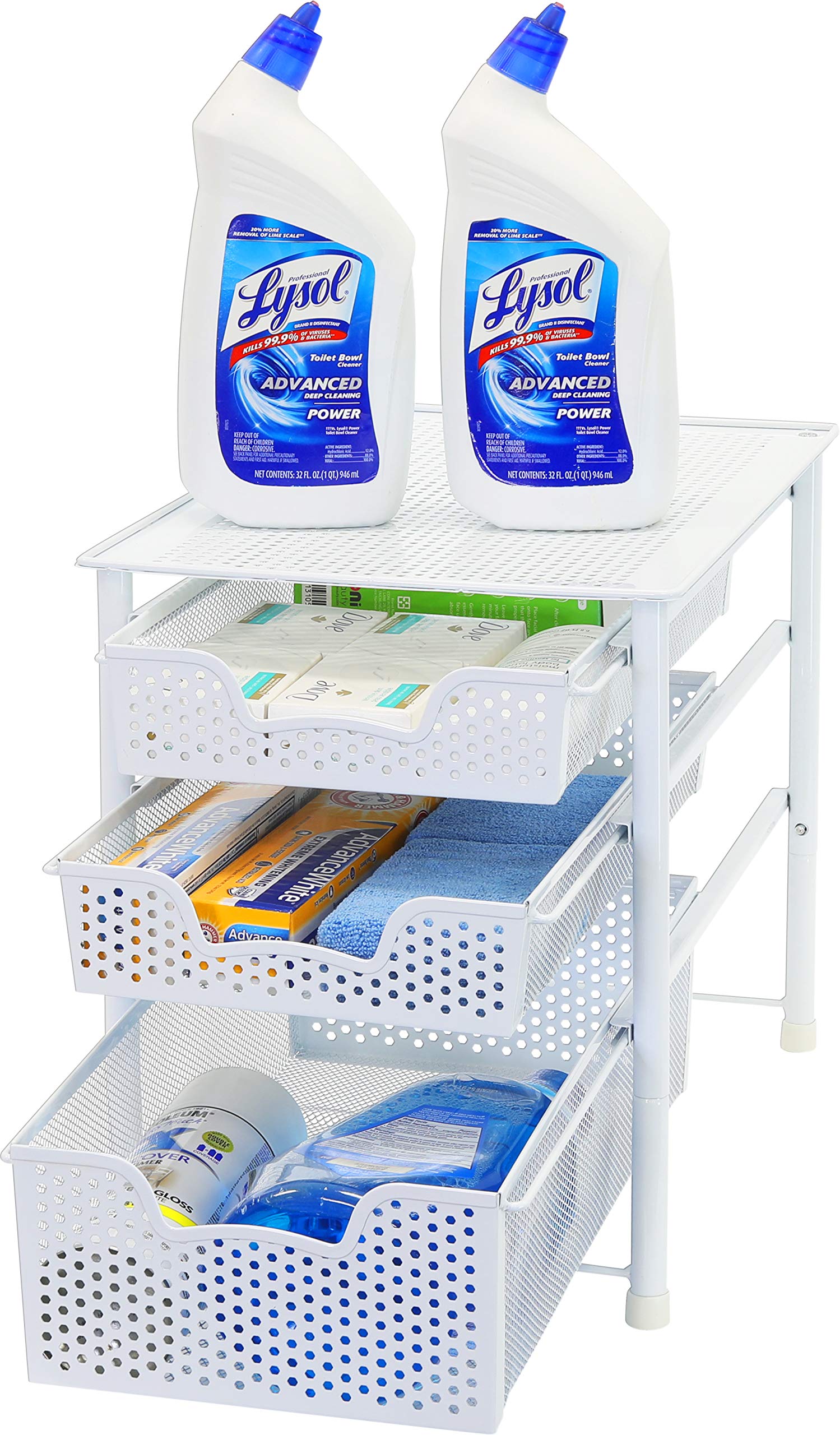 3-Tier Sliding Basket Organizer - White Alloy Steel Cabinet Drawer for Kitchen, Bathroom & Pantry Storage | Space-Saving Home Organization Solution