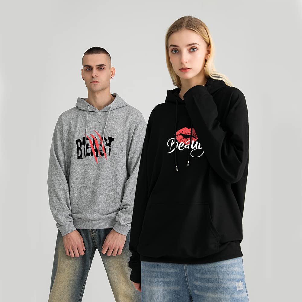 Beast Beauty Matching Couple Hoodies - 100% Cotton His & Hers Sweatshirts for Couples (Sold Individually) | Perfect for Date Nights, Anniversaries & Romantic Getaways