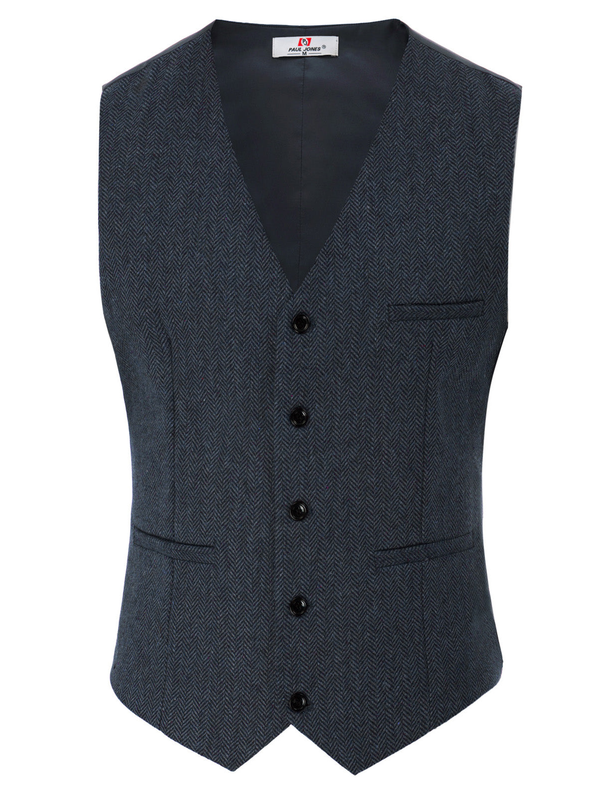 Men's Slim Fit Western Herringbone Tweed Vest - Wool Blend V-Neck Waistcoat for Business, Weddings & Formal Events