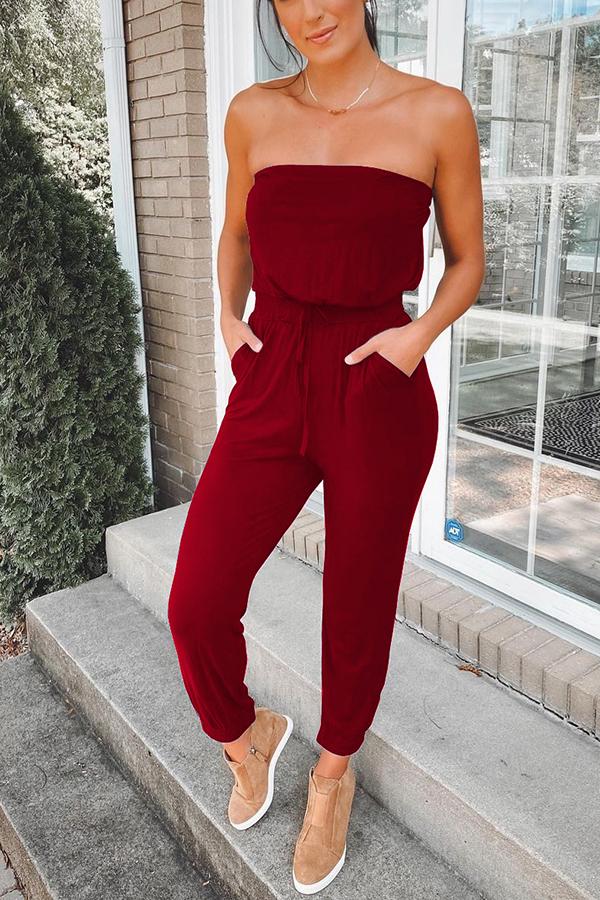 Strapless Pocket Cotton Blend Jumpsuit for Women - Comfortable & Stylish Romper for Summer, Beach, and Casual Outings