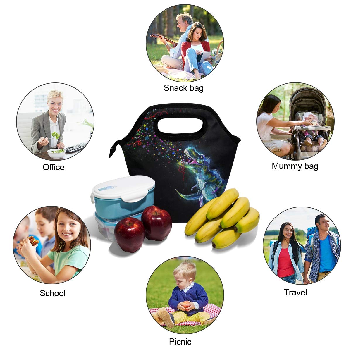 Dinosaur Insulated Lunch Bag Cooler Tote for Adults & Teens - Leakproof Zipper Lunch Box for Men & Women - Perfect for Work, School, Picnics & Meal Prep