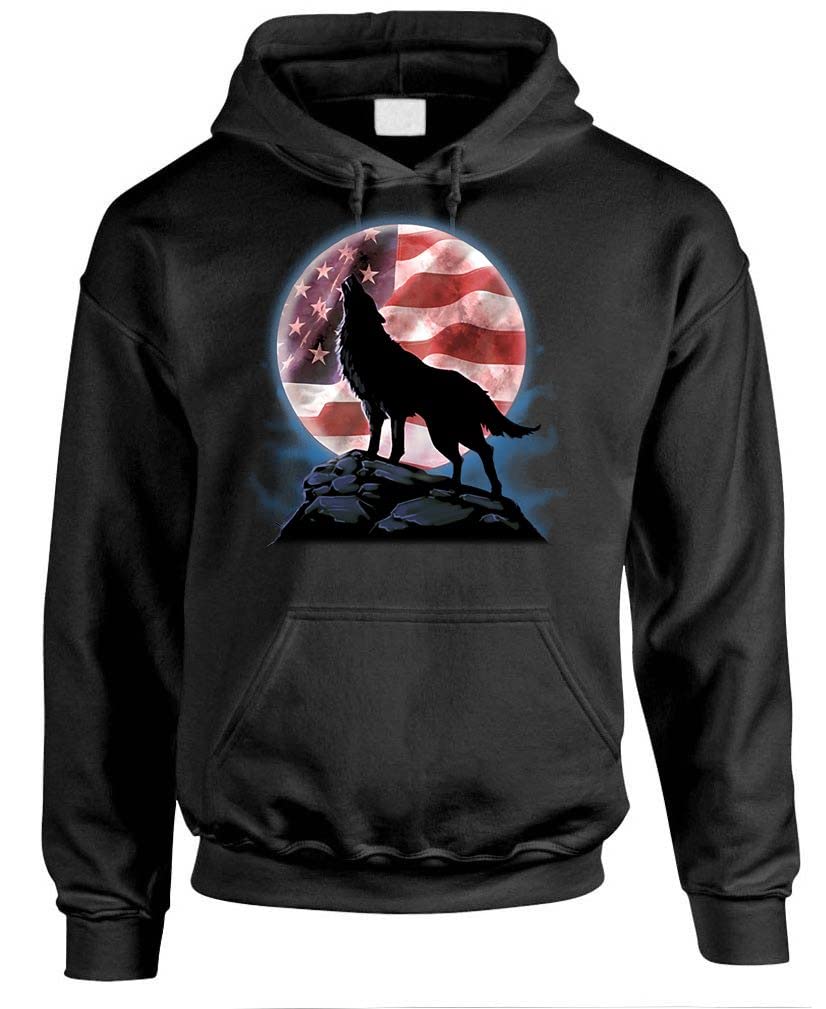 Goozler American Howl Patriotic Wolf USA Fleece Pullover Hoodie - Cozy Winter Wear for Outdoor Adventures & Casual Style