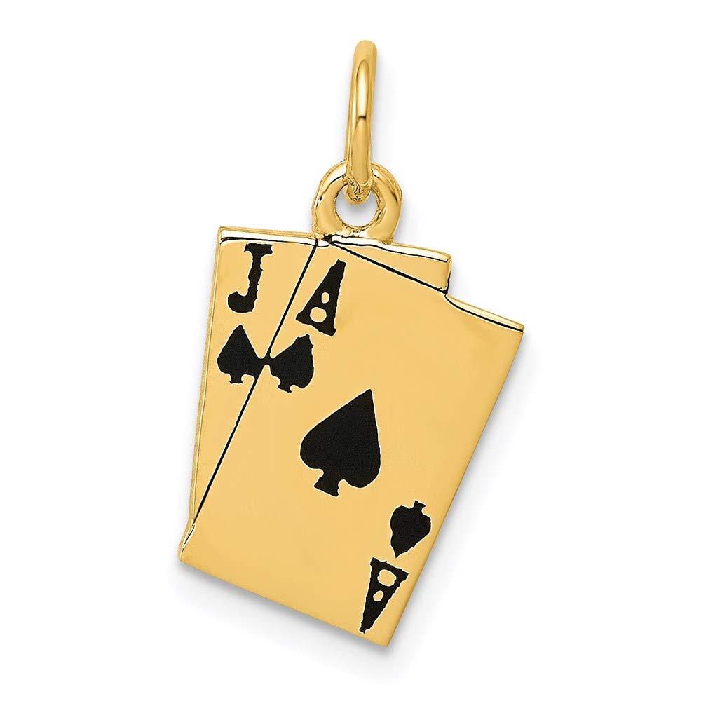 14K Yellow Gold Enameled Blackjack Playing Cards Charm Pendant Necklace - Elegant Casino Theme Jewelry Gift for Women - Perfect for Parties, Gambling Nights & Special Occasions