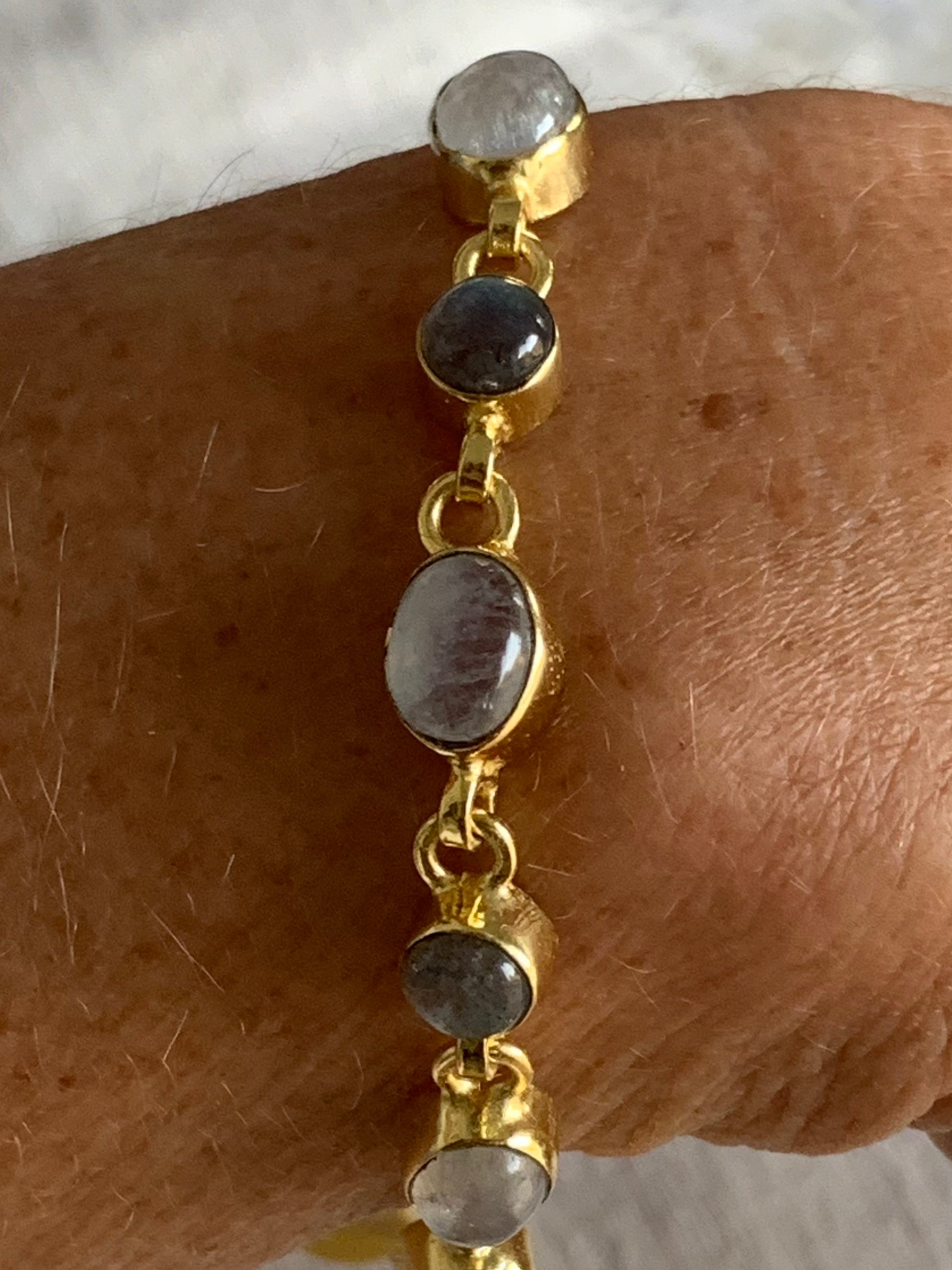 Moonstone and Labradorite Gemstone Designer Bracelet for Women - Elegant Handmade Jewelry for Everyday Wear & Special Occasions