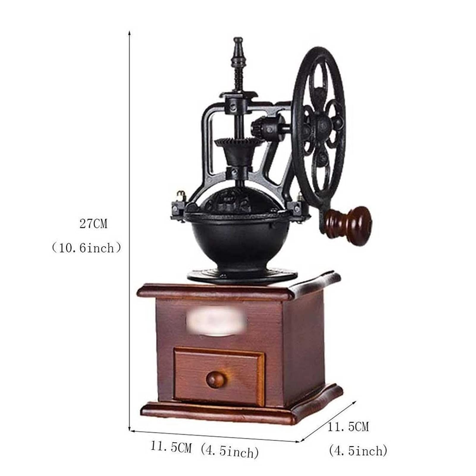 Premium Manual Coffee Grinder - Vintage Wooden Hand Crank Mill with Cast Iron Roller for French Press, Espresso & Pour Over | Perfect for Home, Office & Camping Brewing