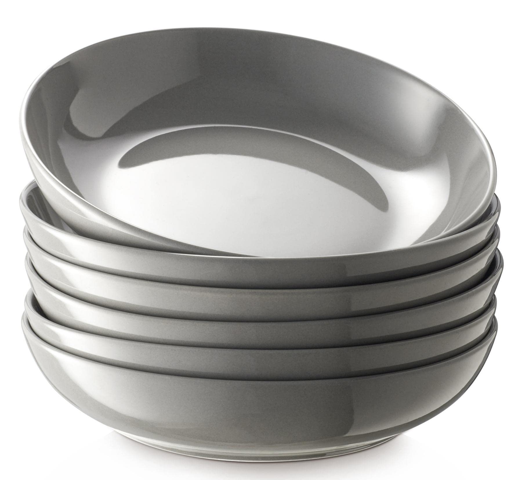 8.5'' Pasta Bowls Set of 6 - 30oz Large Porcelain Salad & Soup Bowls - Microwave & Dishwasher Safe Matte Gray Serving Dishes for Dinner, Kitchen, Restaurant & Party Use