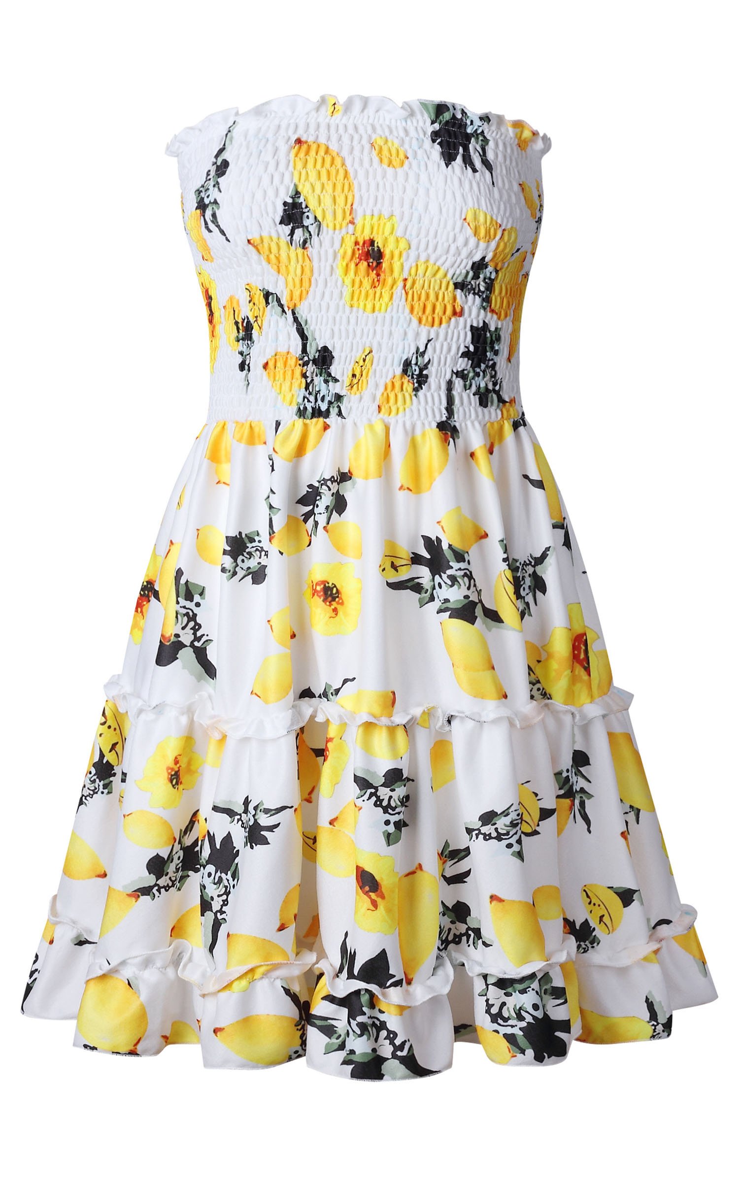 Angashion Women's Floral Strapless Pleated Flowy Skater Mini Tube Dress - Perfect for Summer Parties, Beach Vacations & Date Nights