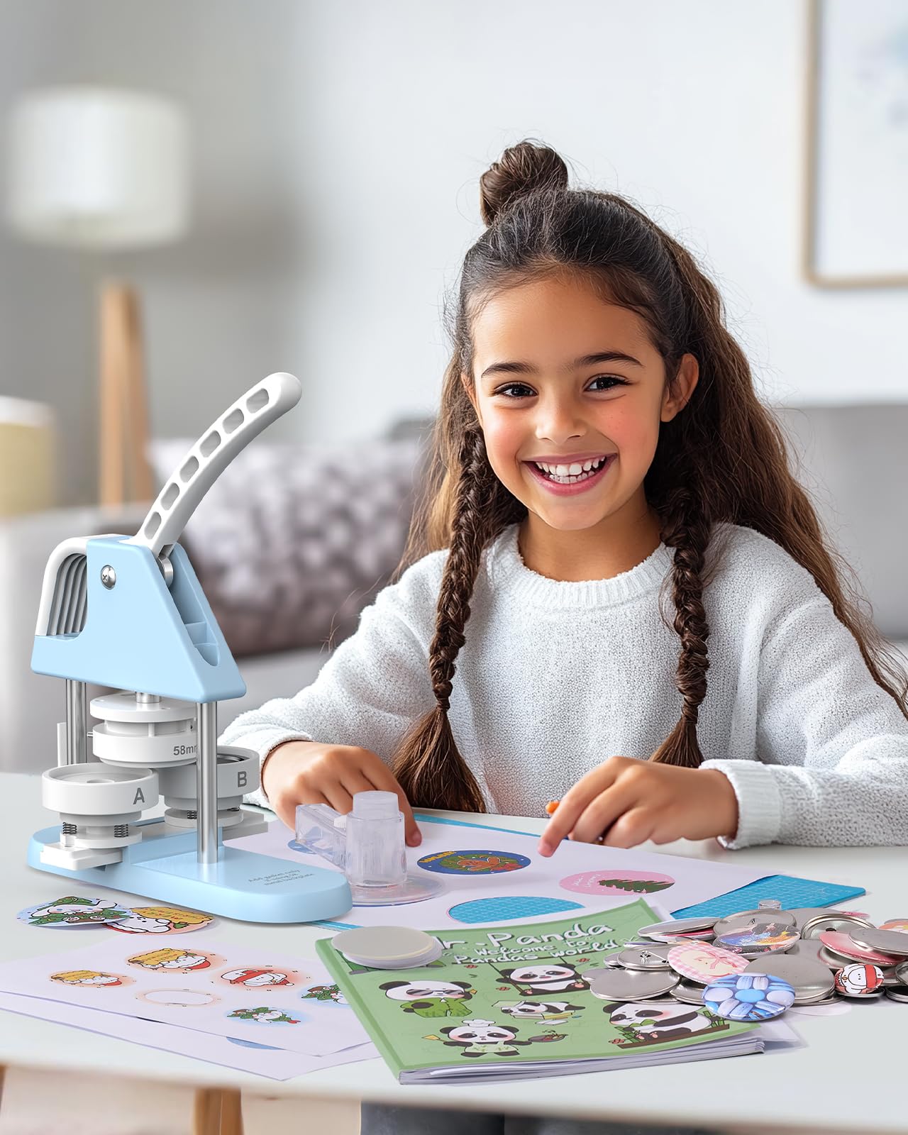 32mm & 58mm Professional Button Maker Machine Kit - Includes 200 Metal Backings, Sturdy Aluminum Body (1.25 & 2.25 Inch) for DIY Badges, Pins & Custom Buttons - Perfect for Craft Fairs, School Projects, Promotions & Personalized Gifts
