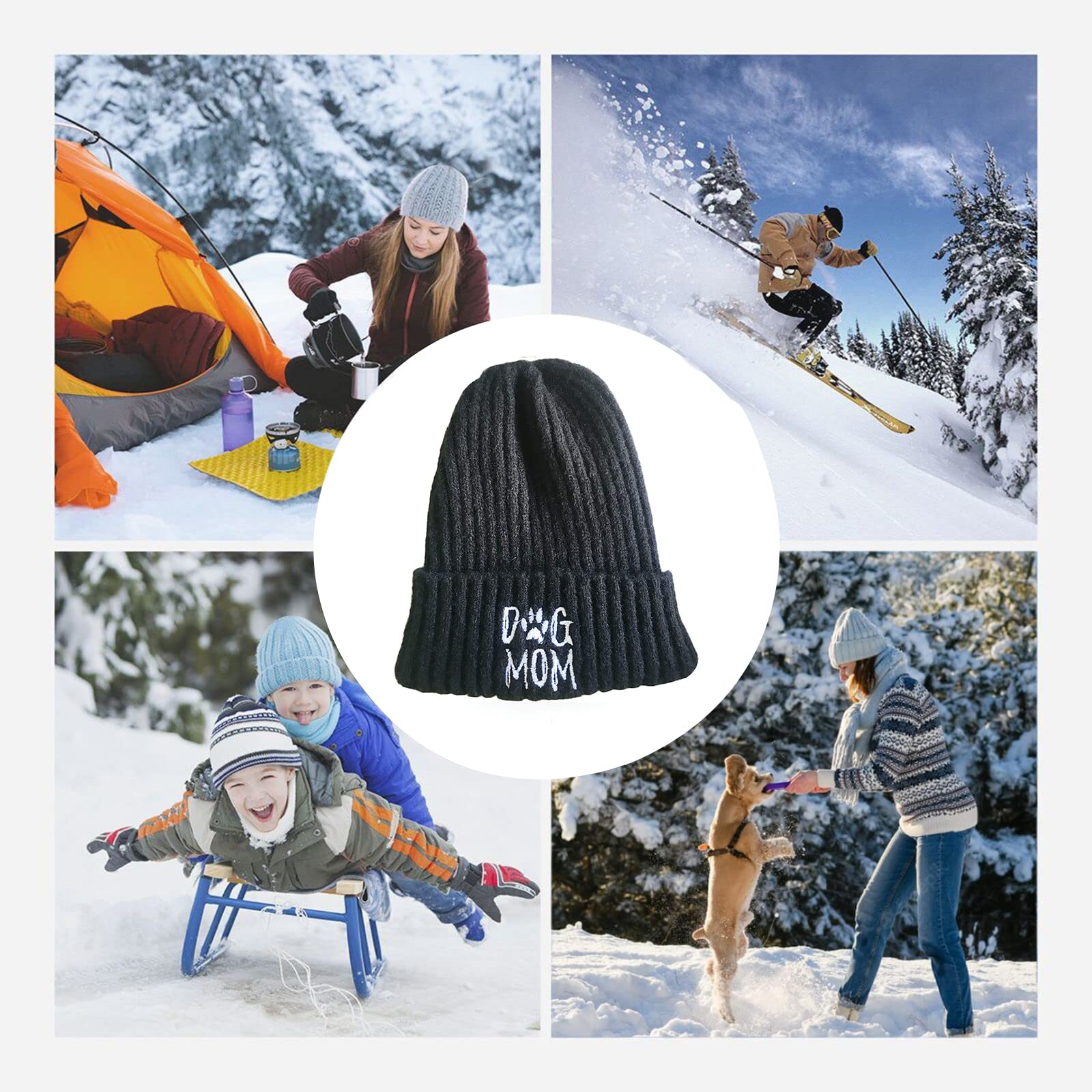 Dog Mom Beanie Hat - Winter Knit Cap for Pet Lovers & Gifts for Women - Cozy Outdoor Wear