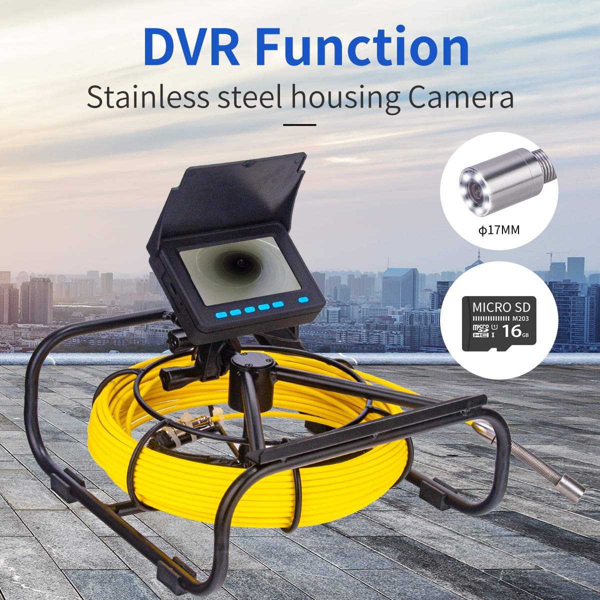 SYANSPAN 23mm Sewer Inspection Camera with 16GB DVR - 100ft/30M Waterproof Endoscope Camera with LED Light for Pipe Inspection - Professional Plumbing Tool for Homeowners & Contractors - Ideal for Drain Clogs, Sewer Line Checks & Home Maintenance
