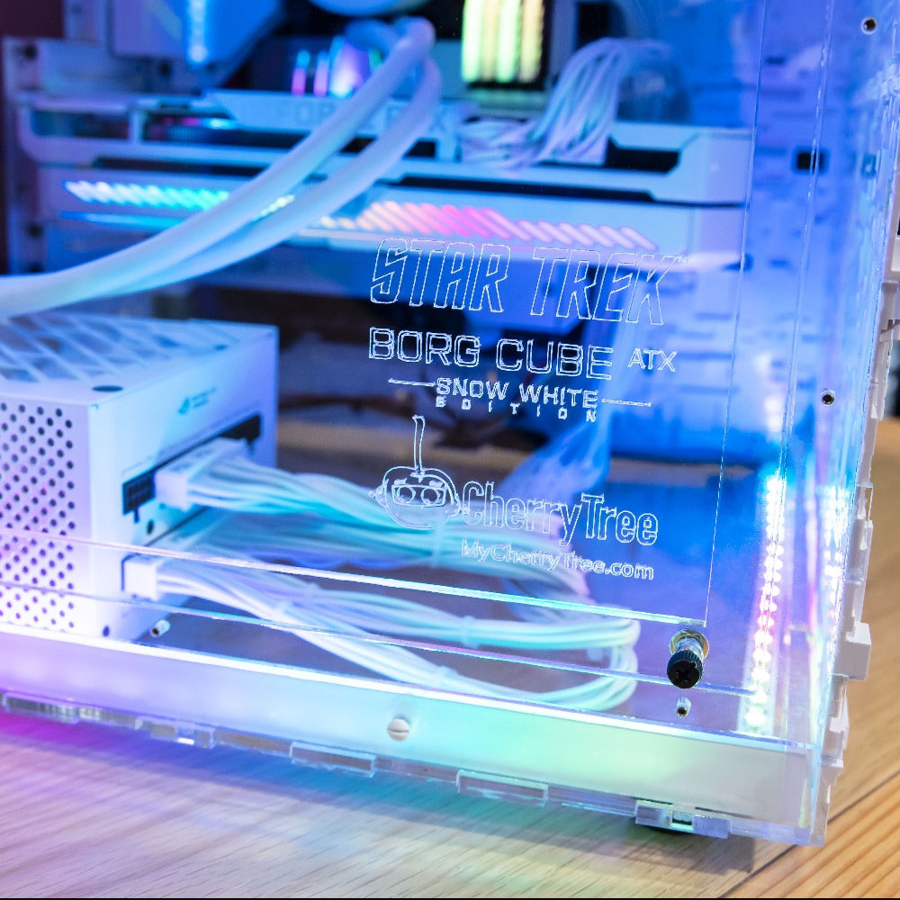 Star Trek Borg Cube ATX Mid Tower Gaming PC Case - Snow White Edition with RGB Lighting | Perfect for Sci-Fi Fans & Custom Gaming Builds