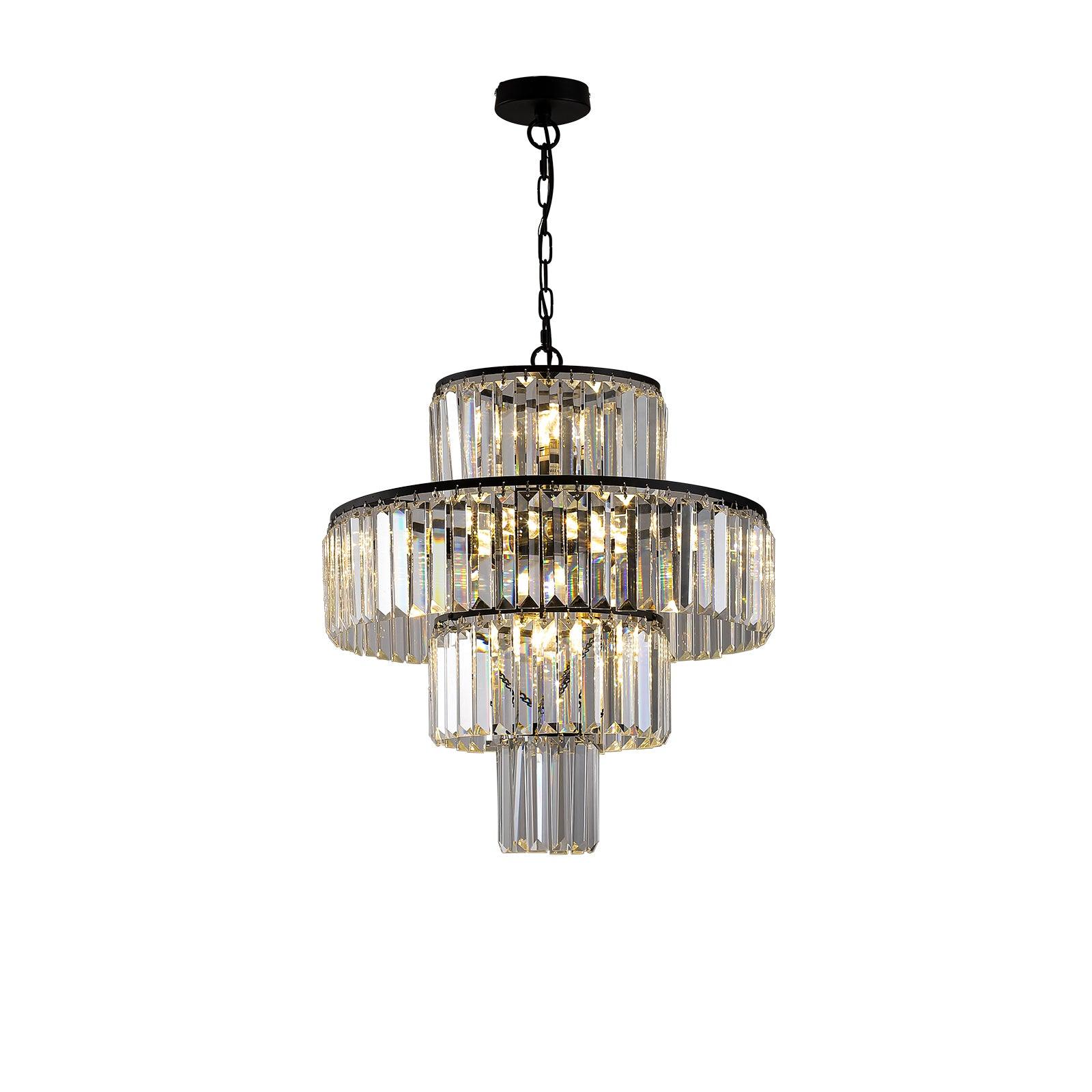 Luxury Black Crystal Chandelier - 19.7 Inch Modern Hanging Pendant Light Fixture for Dining Room, Bedroom & Living Room - Elegant Lighting for Home Decor, Weddings & Special Events
