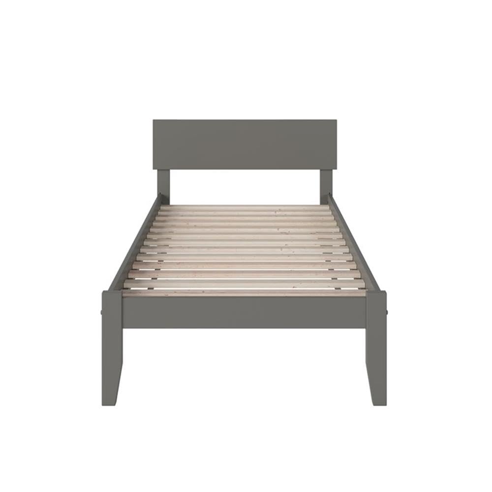 Modern Solid Wood Twin Platform Bed with USB Charger - Gray Minimalist Wooden Bed Frame for Small Spaces | Perfect for Kids Rooms, Guest Bedrooms & Studio Apartments