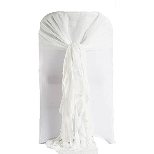 50 Ivory Premium Curly Chiffon Chair Covers with Sashes - Elegant Wedding, Party & Ceremony Decorations - Perfect for Reception, Banquet and Special Event Decor