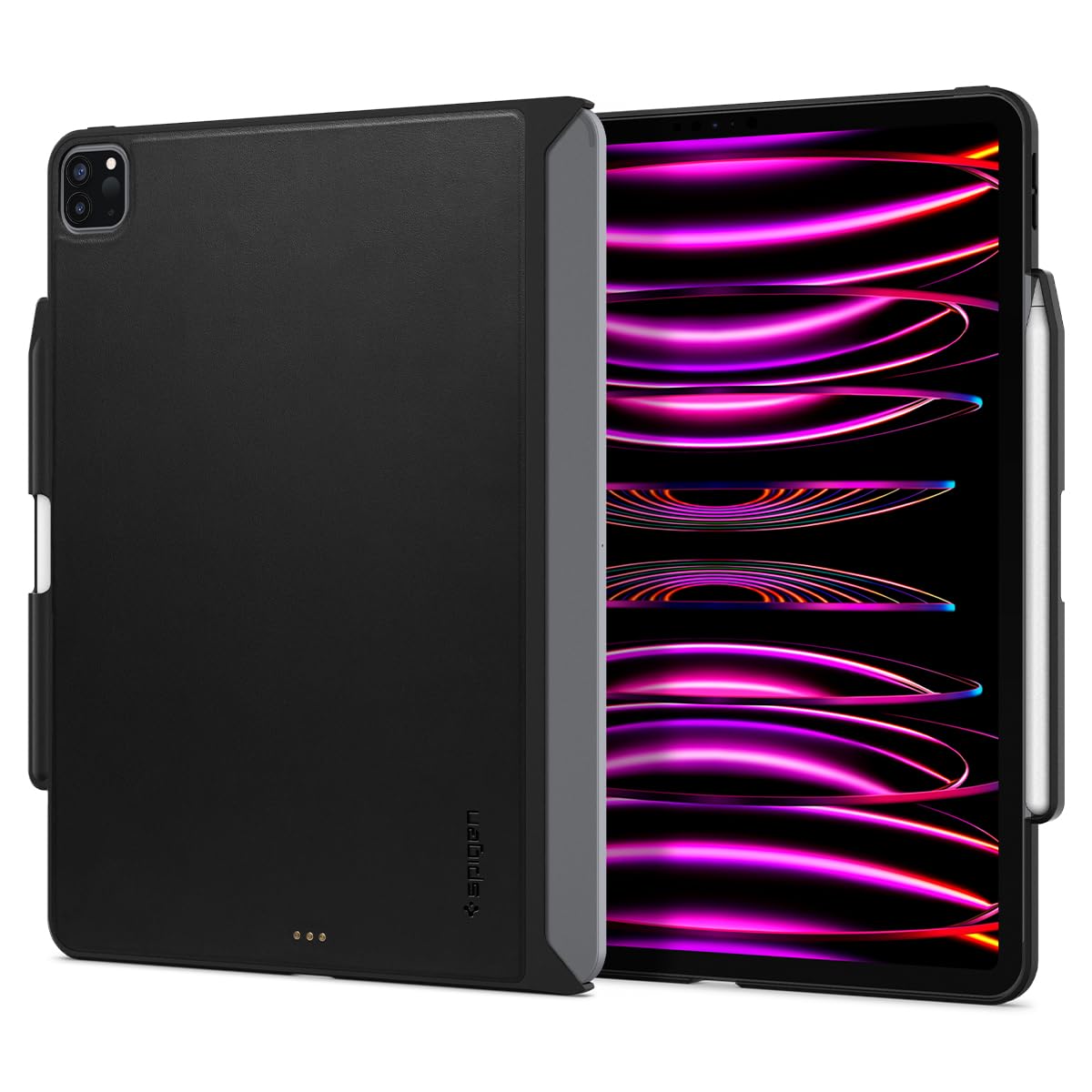Spigen Thin Fit Pro iPad Pro 12.9 Case (2021/2022 M2 6th & 5th Gen) - Slim Protective Cover with Pencil Holder, Magic Keyboard Compatible (Black) | Perfect for Work, Travel & Daily Use