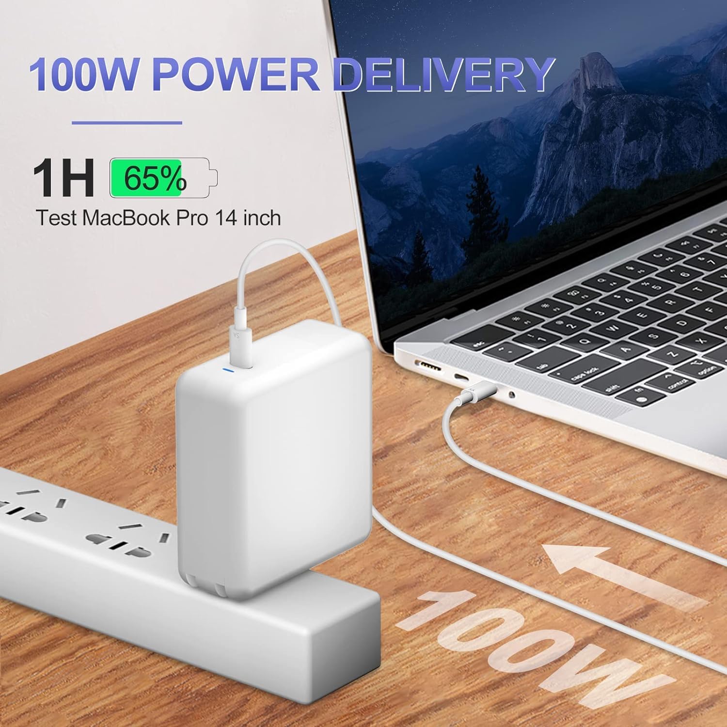 100W USB C Fast Charger for MacBook Pro 16/15/14/13 inch (2021-2018), MacBook Air, iPad Pro - GaN Type C Laptop Power Adapter with 6.6ft 5A USB C to C Cable - Perfect for Home, Office & Travel Charging