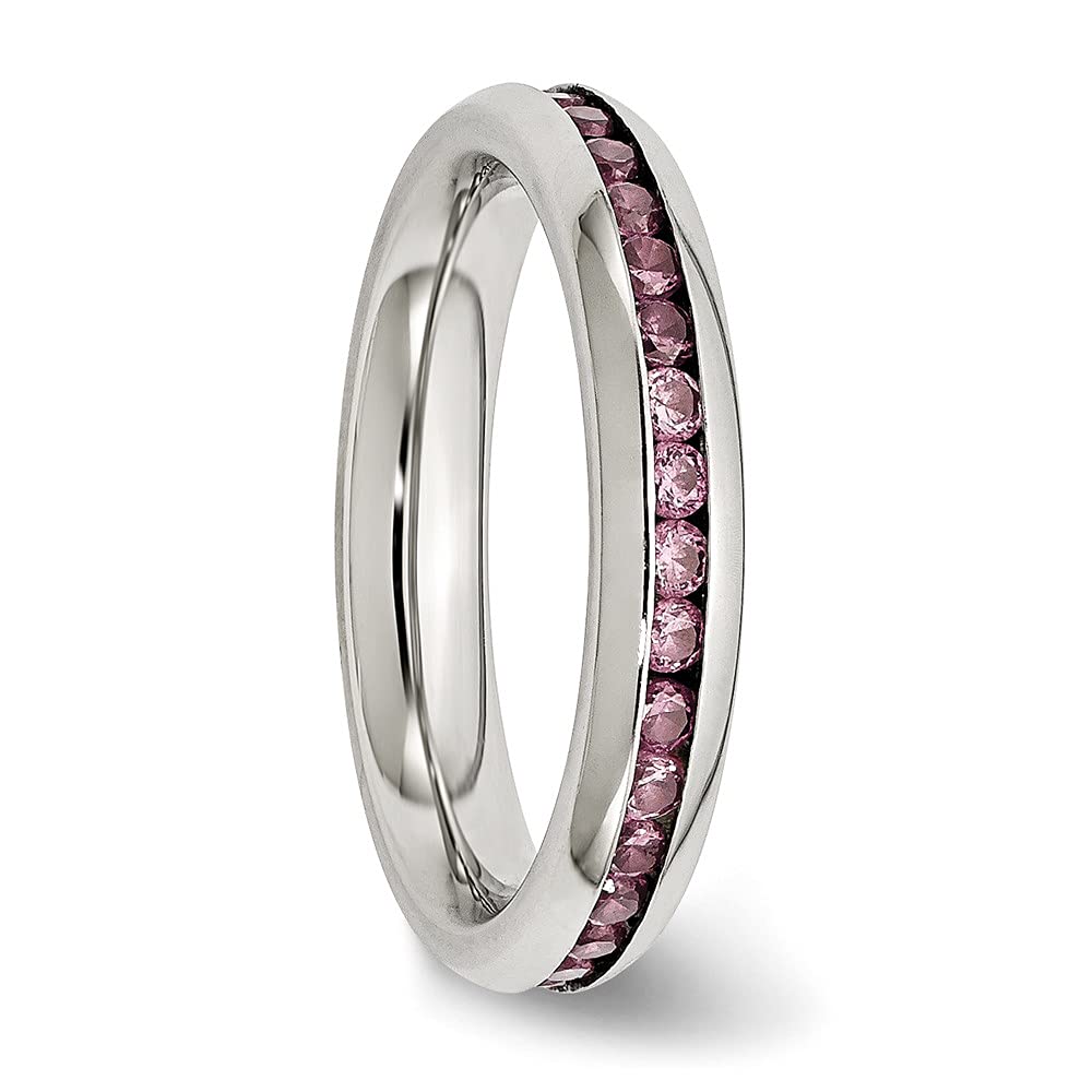 4mm June Pink Cubic Zirconia Ring - Stainless Steel Women's Fine Jewelry - Perfect Gift for Her - Elegant for Weddings, Anniversaries & Special Occasions