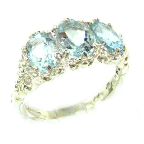 925 Sterling Silver Genuine Aquamarine Women's Band Ring - Elegant Stackable Jewelry for Everyday Wear & Special Occasions
