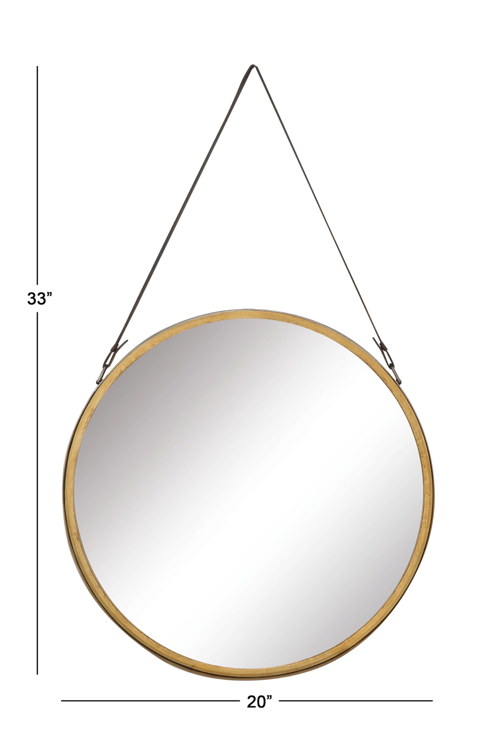 Deco 79 Gold Metal Wall Mirror with Leather Strap - 20
